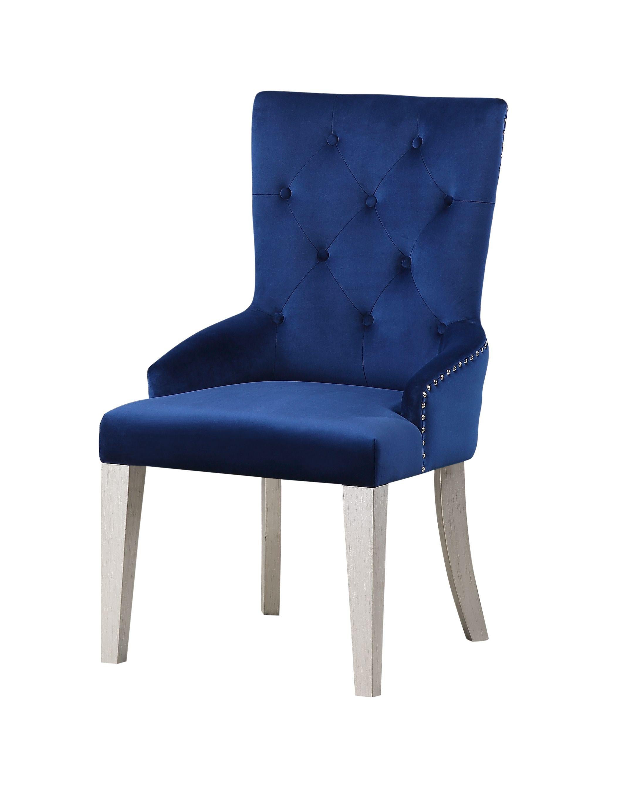 Varian Blue Fabric & Antique Platinum Side Chair (1Pc) - Luxury Home Furniture (MI)