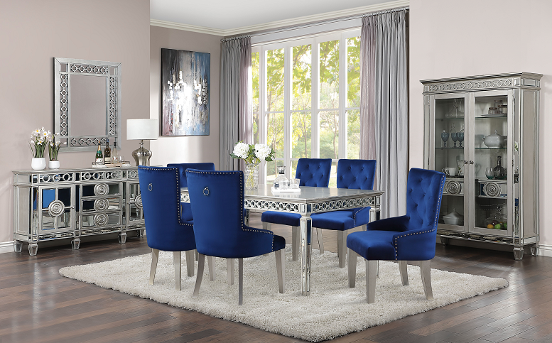Varian Mirrored & Antique Platinum Dining Table (90"L) - Luxury Home Furniture (MI)