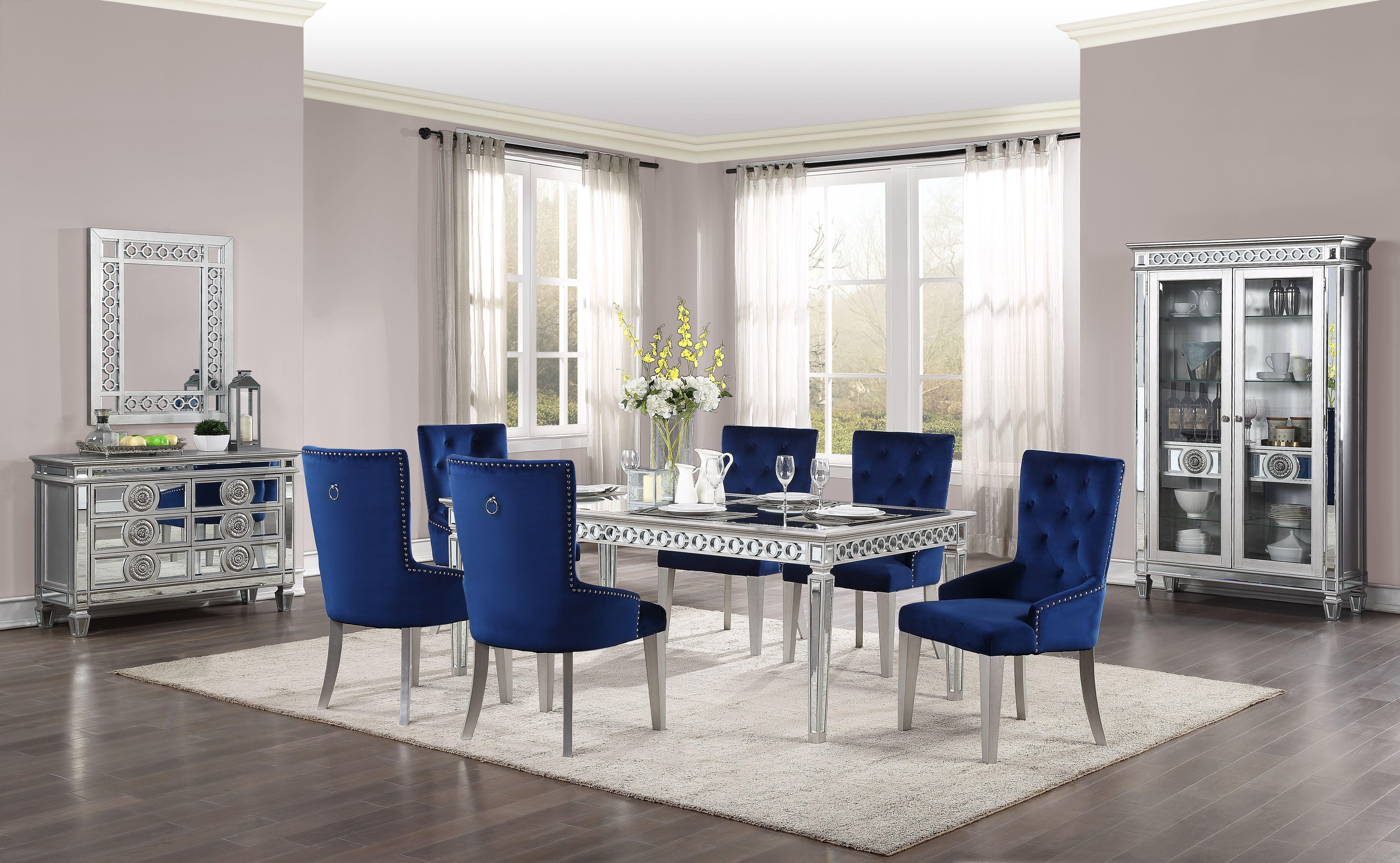 Varian Mirrored & Antique Platinum Dining Table (72"L) - Luxury Home Furniture (MI)