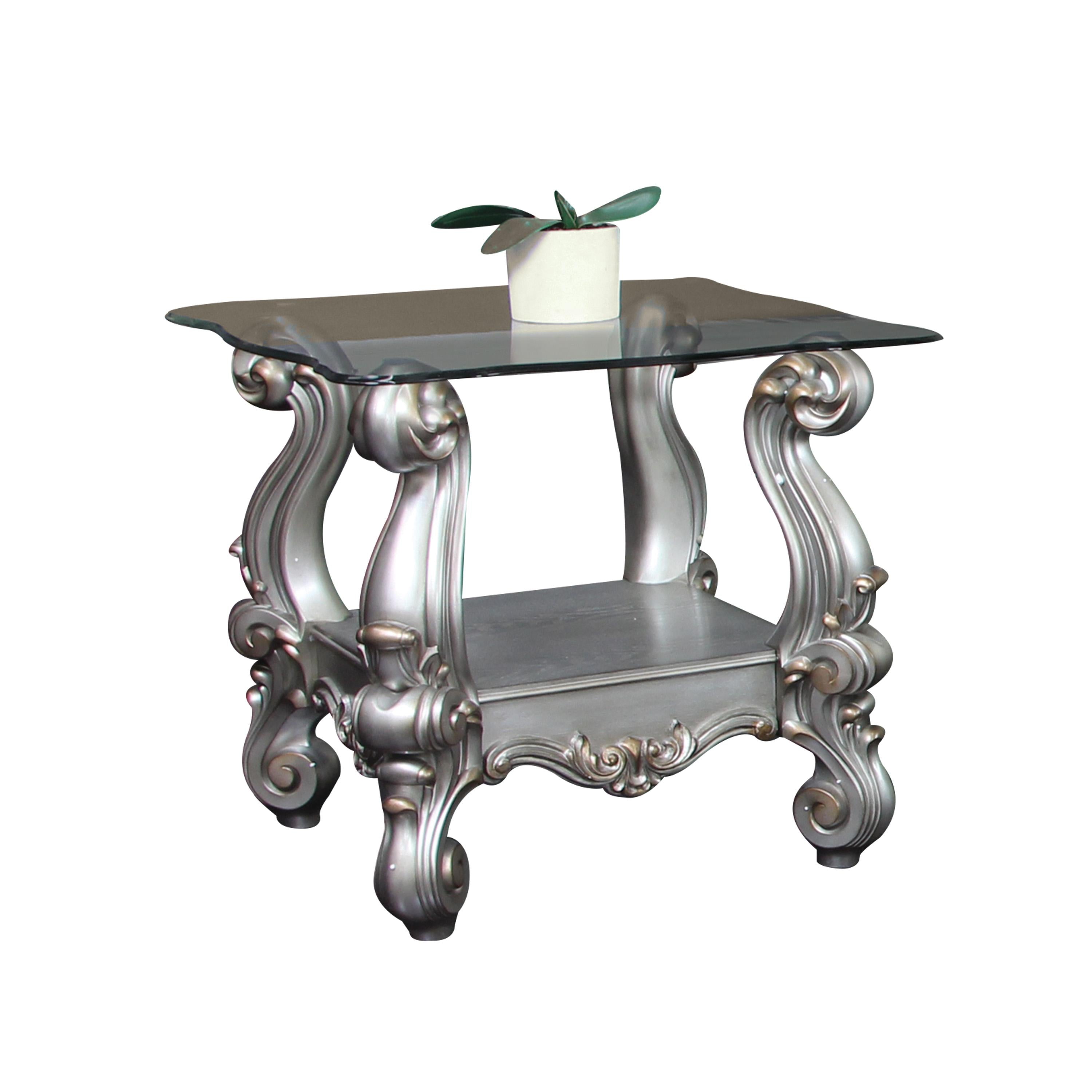 Versailles Antique Platinum & Clear Glass End Table - Luxury Home Furniture (MI)