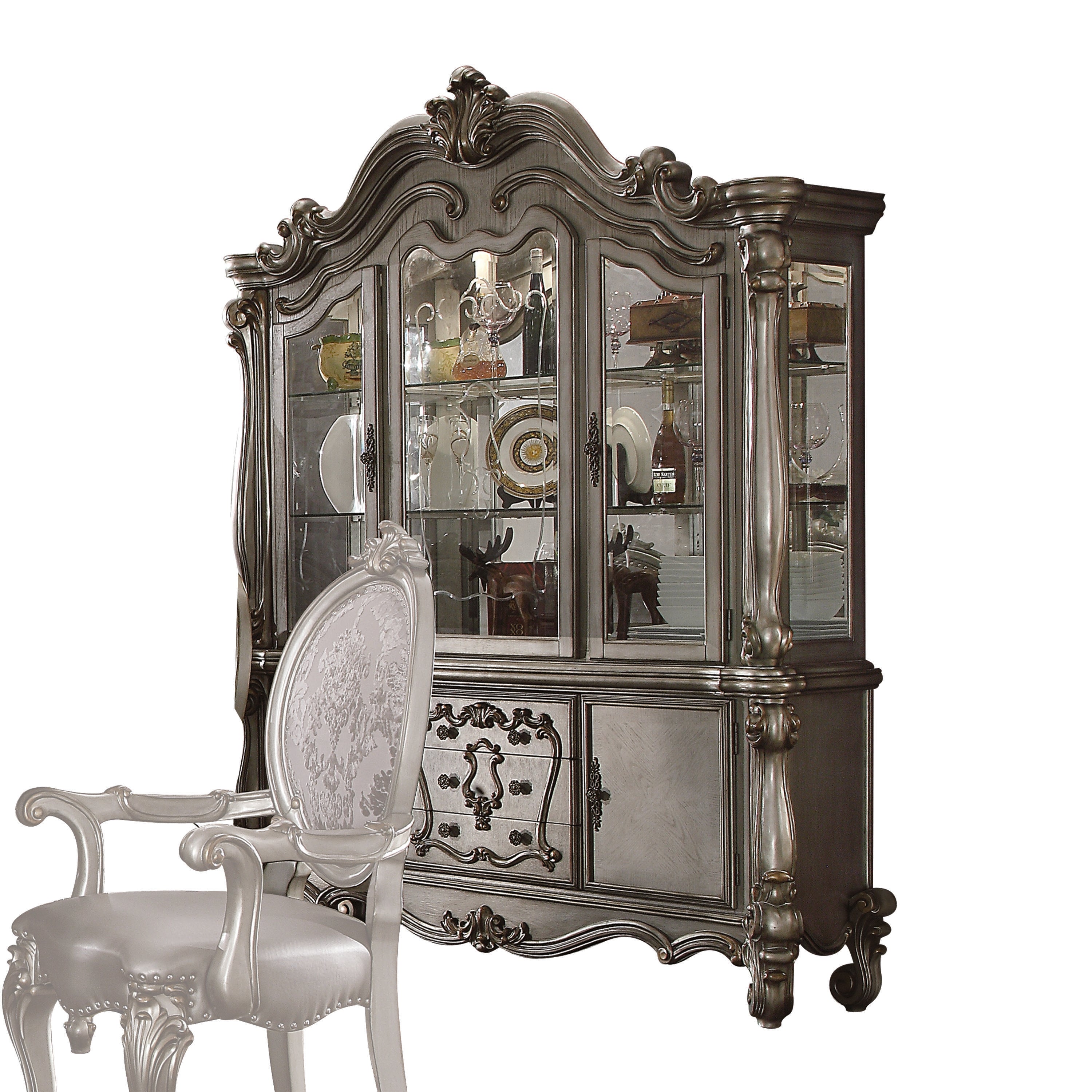 Versailles Antique Platinum Hutch & Buffet