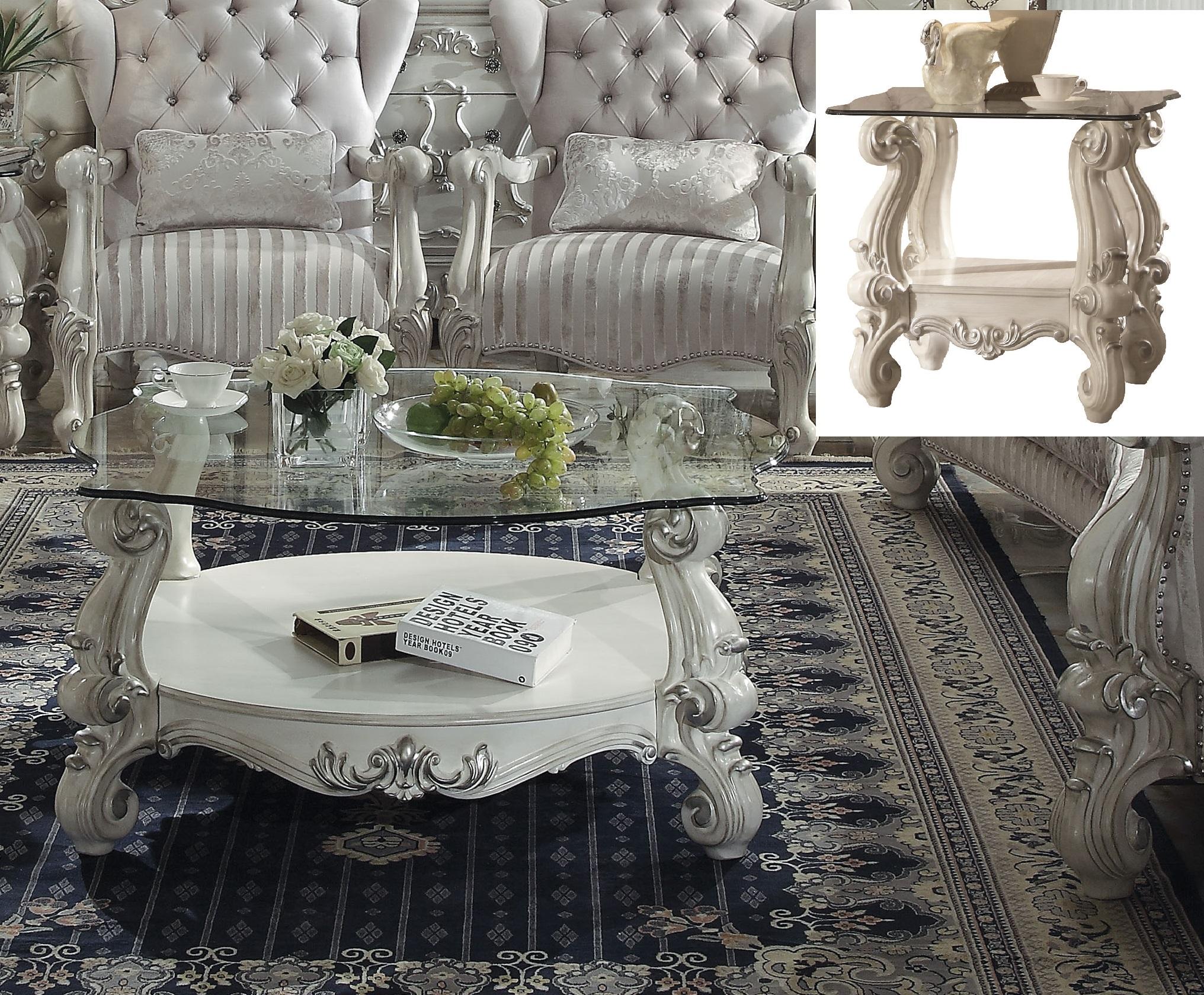 Versailles Bone White & Clear Glass Coffee Table - Luxury Home Furniture (MI)