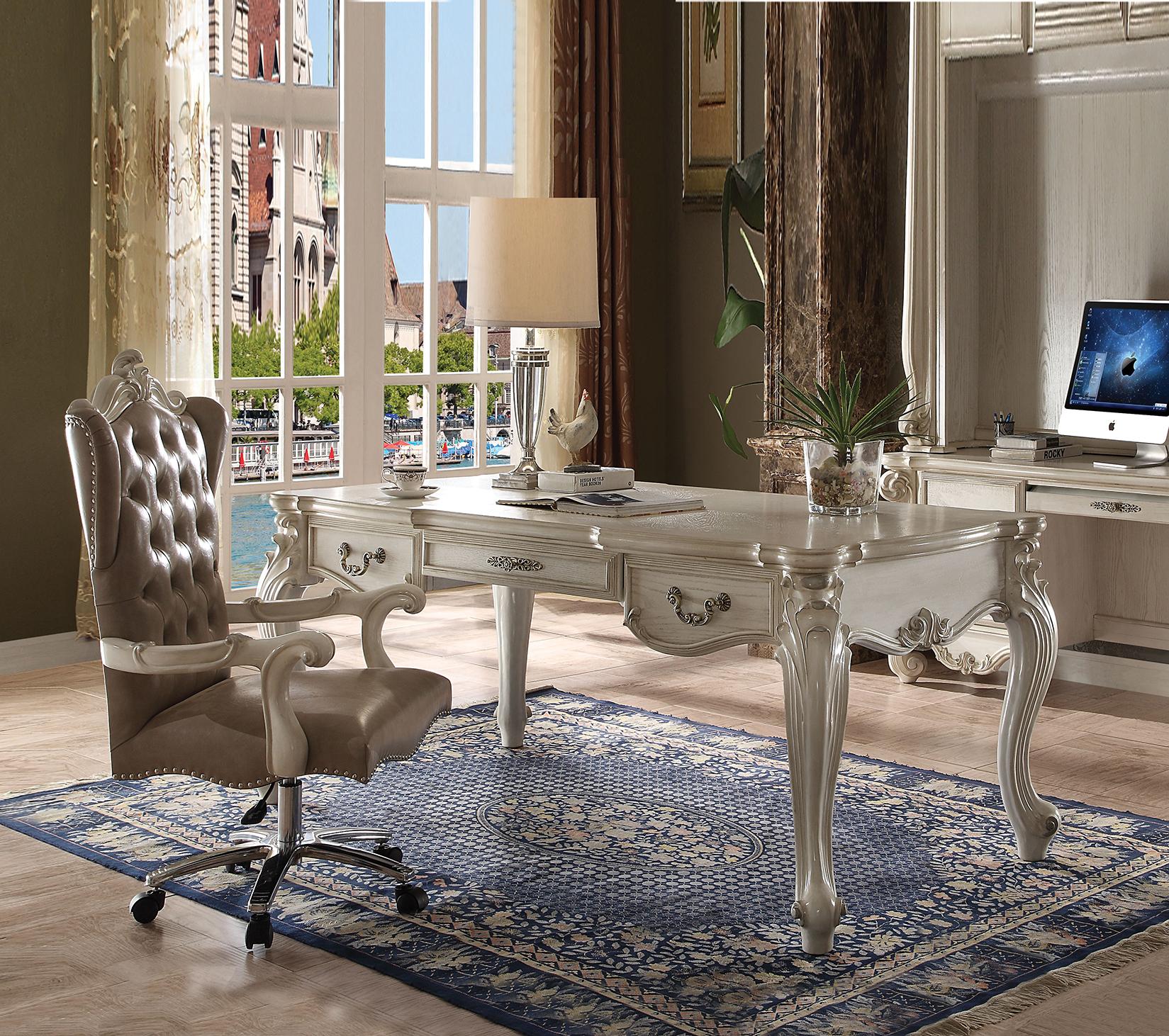 Versailles Bone White Computer Desk & Hutch - Luxury Home Furniture (MI)