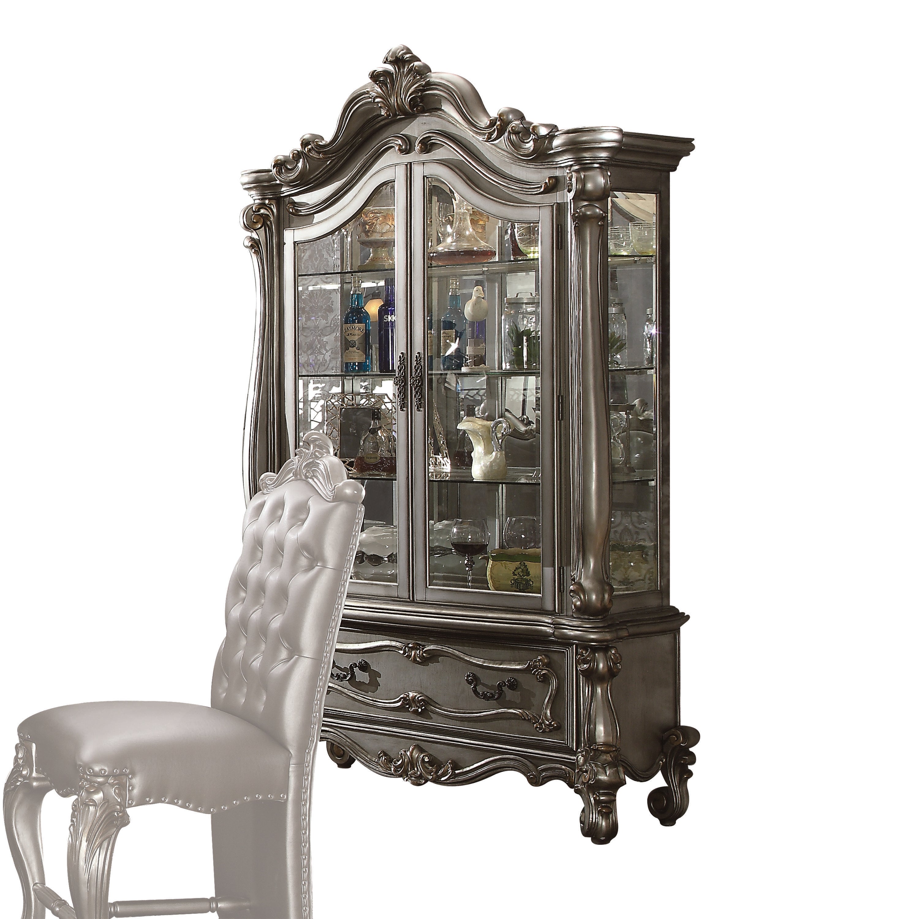 Versailles Antique Platinum Curio Cabinet - Luxury Home Furniture (MI)