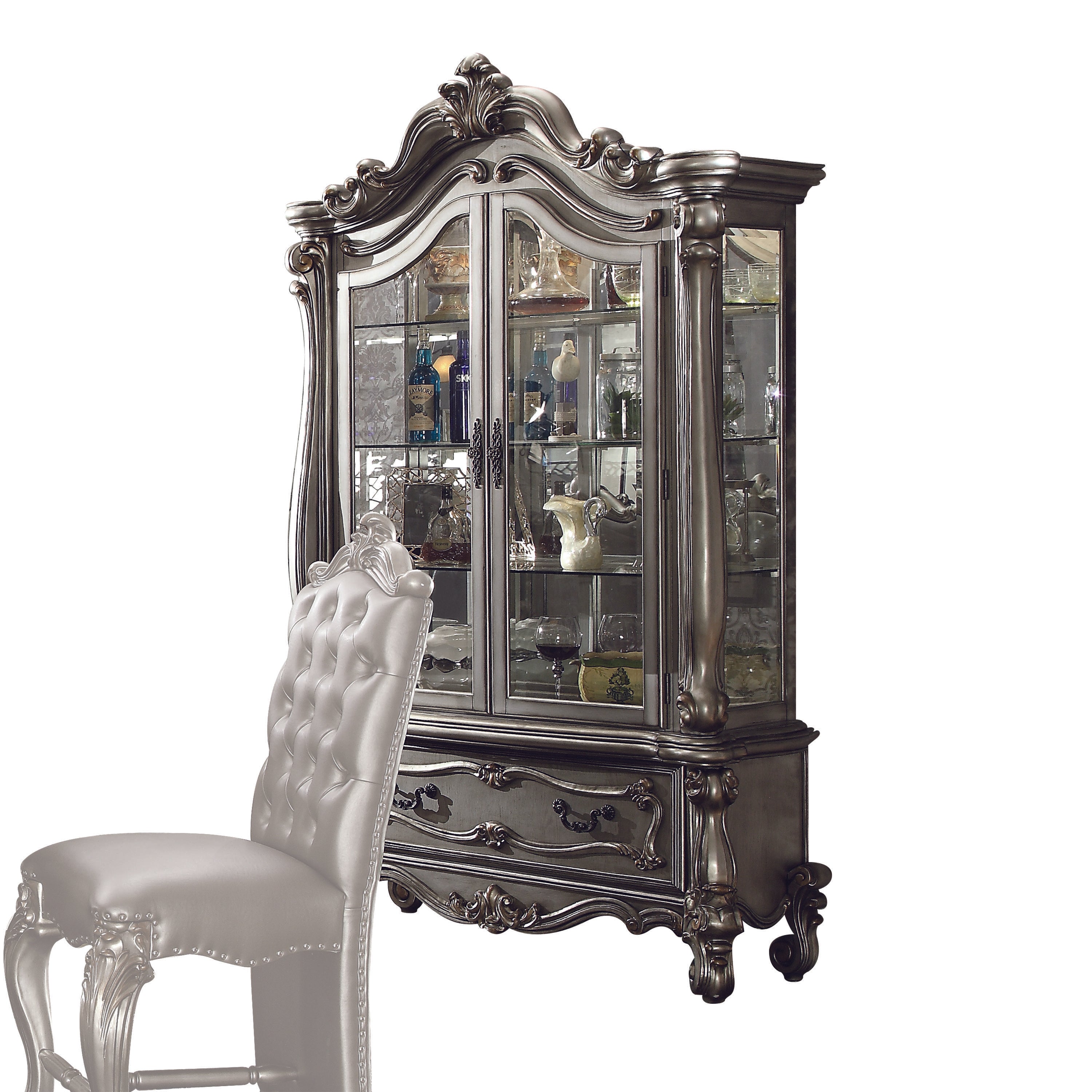 Versailles Antique Platinum Curio Cabinet - Luxury Home Furniture (MI)