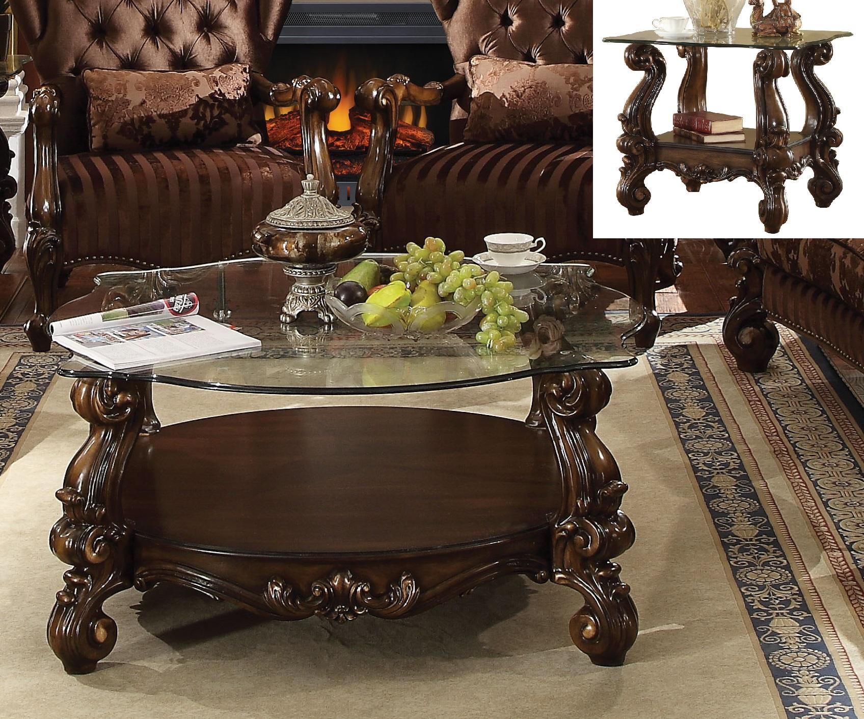 Versailles Cherry Oak & Clear Glass Coffee Table - Luxury Home Furniture (MI)