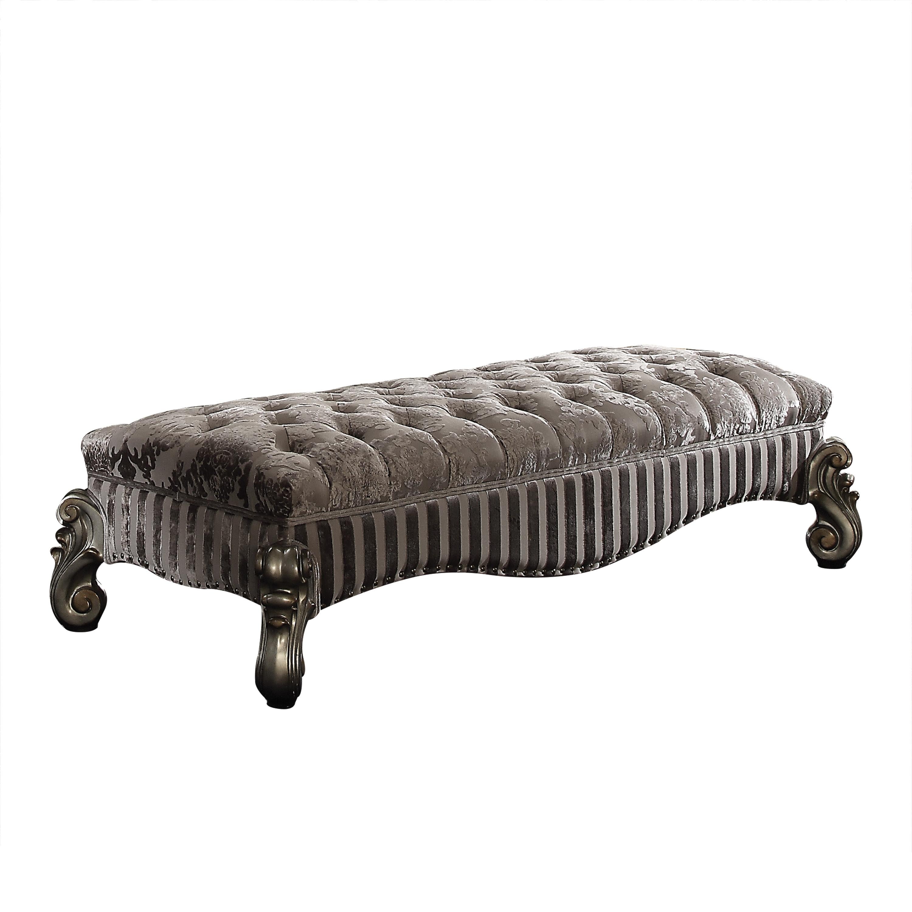 Versailles Fabric & Antique Platinum Bench - Luxury Home Furniture (MI)