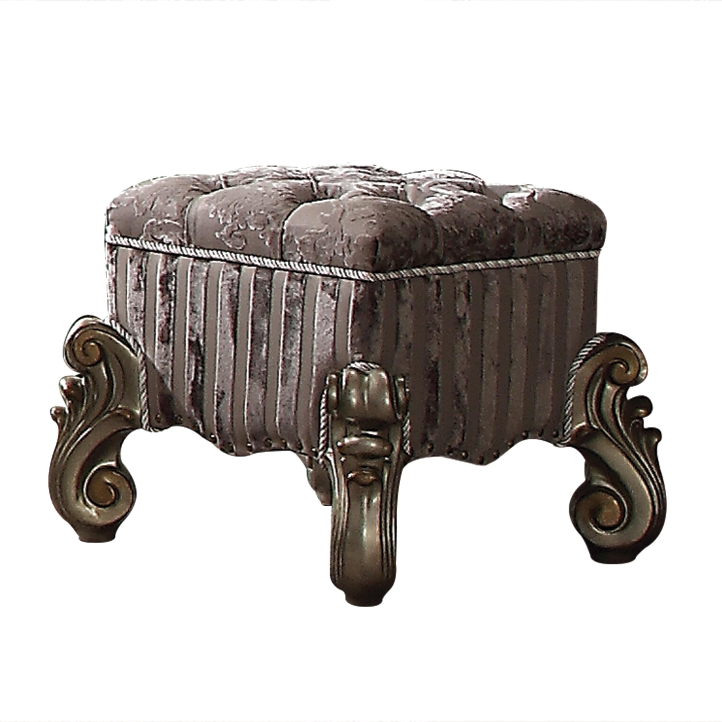 Versailles Fabric & Antique Platinum Vanity Stool - Luxury Home Furniture (MI)