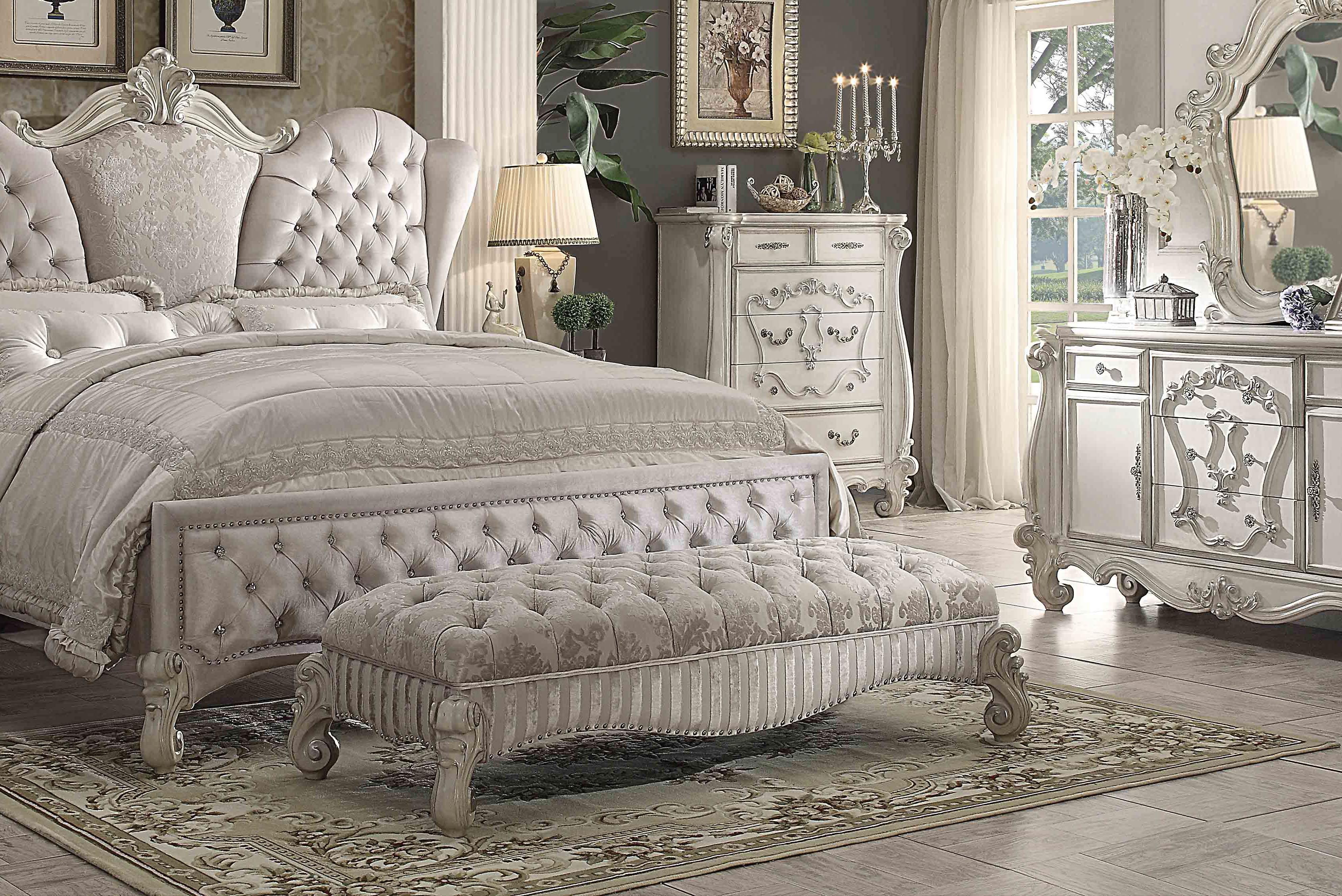 Versailles Ivory Fabric & Bone White Bench - Luxury Home Furniture (MI)