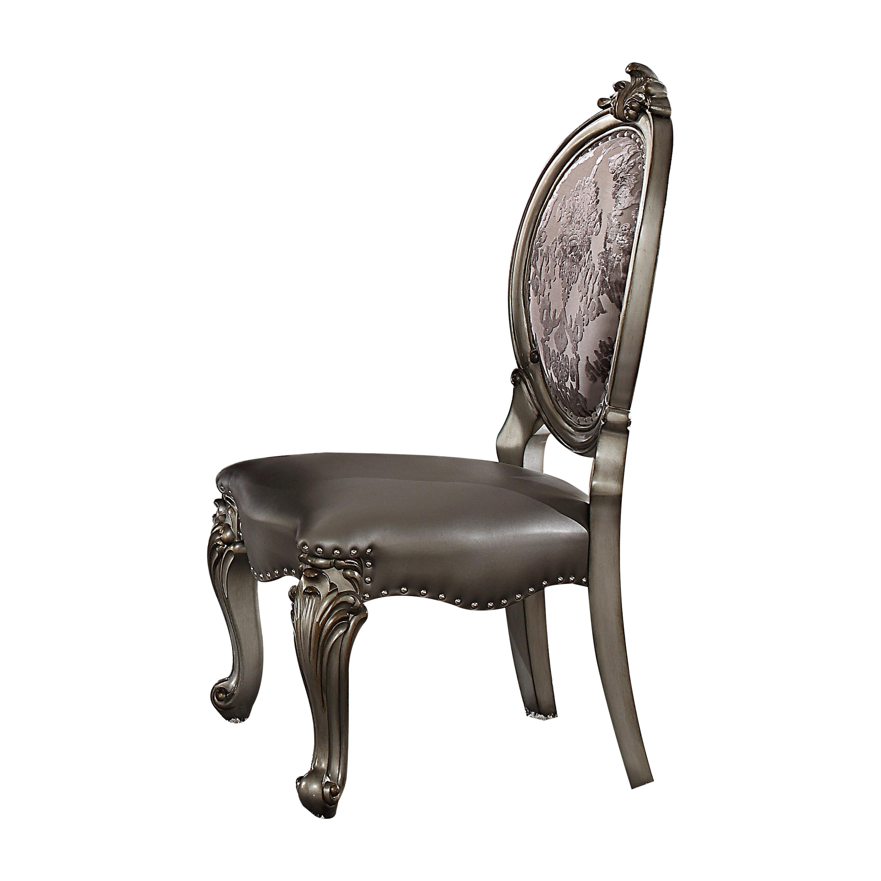 Versailles Silver PU & Antique Platinum Side Chair - Luxury Home Furniture (MI)