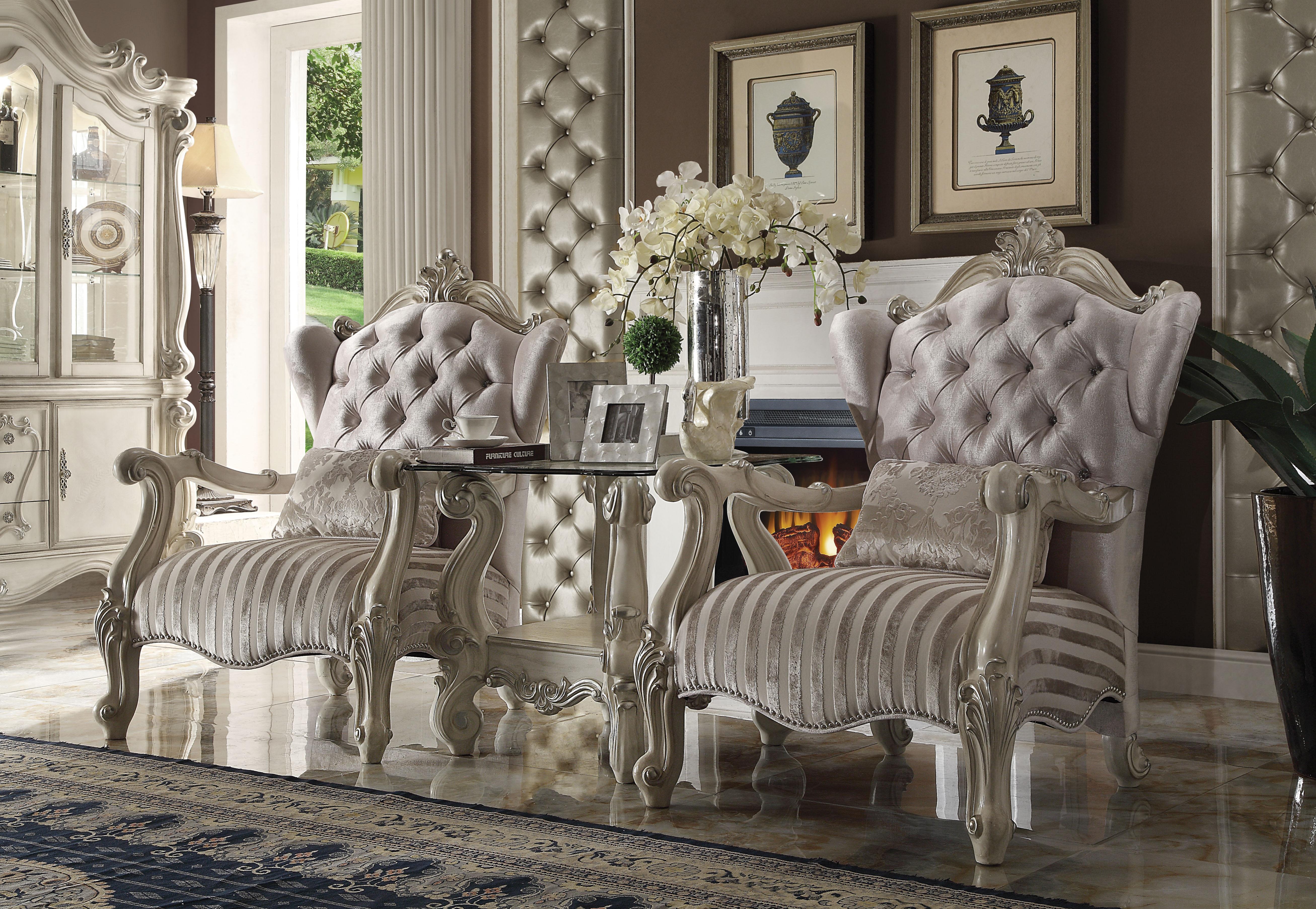 Versailles Ivory Velvet & Bone White Chair & 1 Pillow - Luxury Home Furniture (MI)