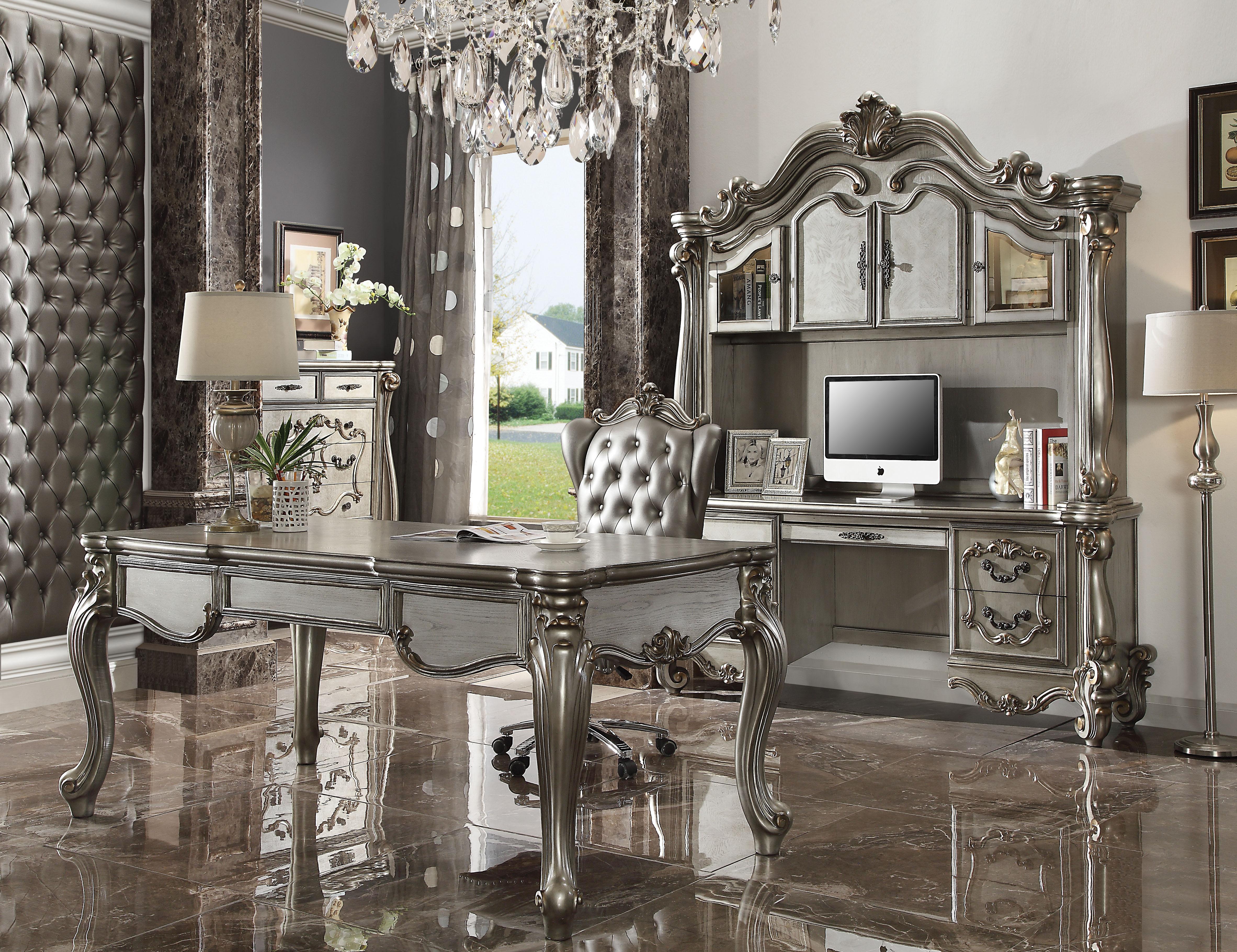 Versailles Antique Platinum Computer Desk & Hutch - Luxury Home Furniture (MI)