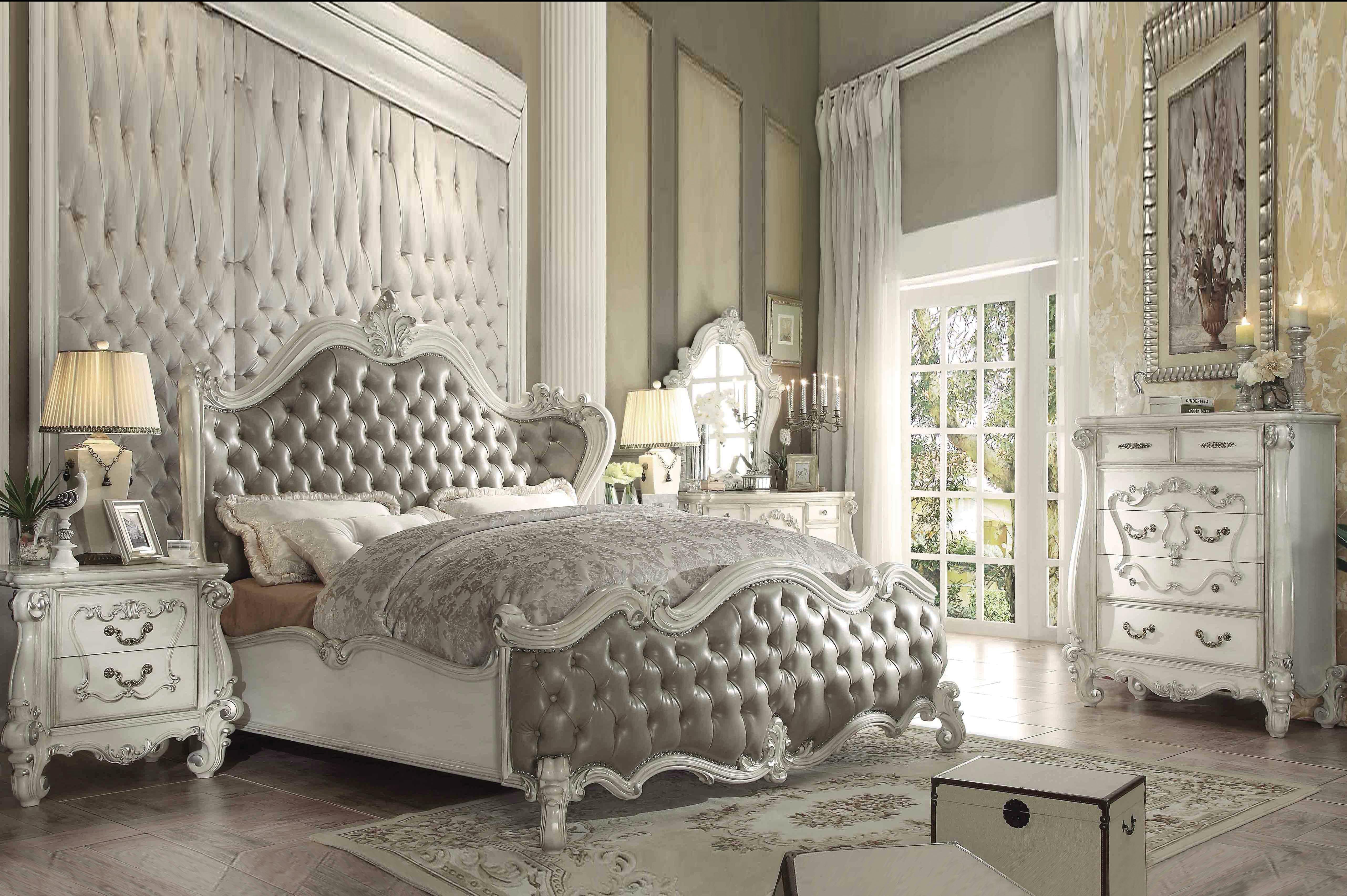 Versailles Vintage Gray PU & Bone White Eastern King Bed - Luxury Home Furniture (MI)