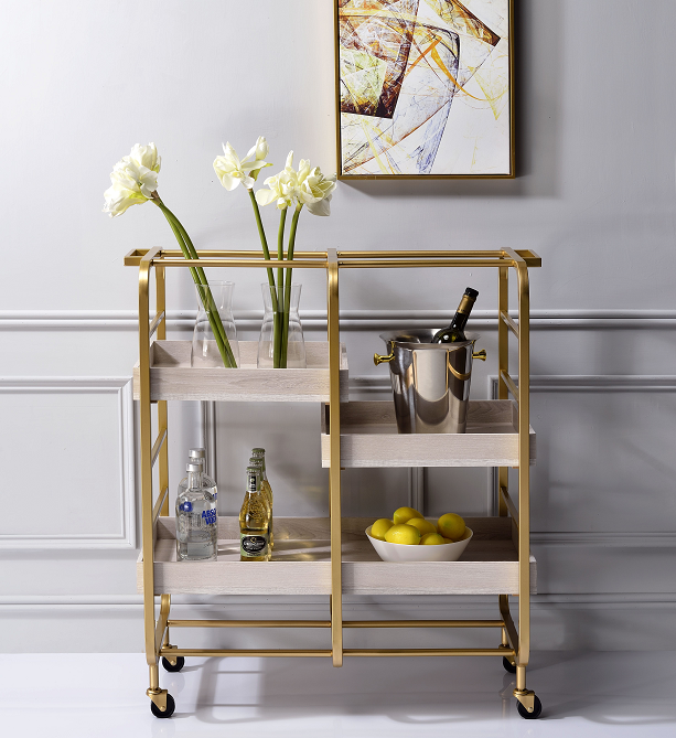 Vorrik Gold & White-Washed Serving Cart - Luxury Home Furniture (MI)