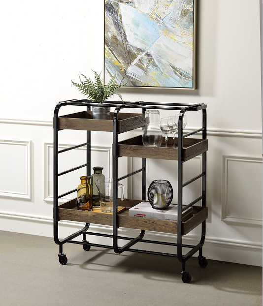 Vorrik Black & Walnut Serving Cart - Luxury Home Furniture (MI)