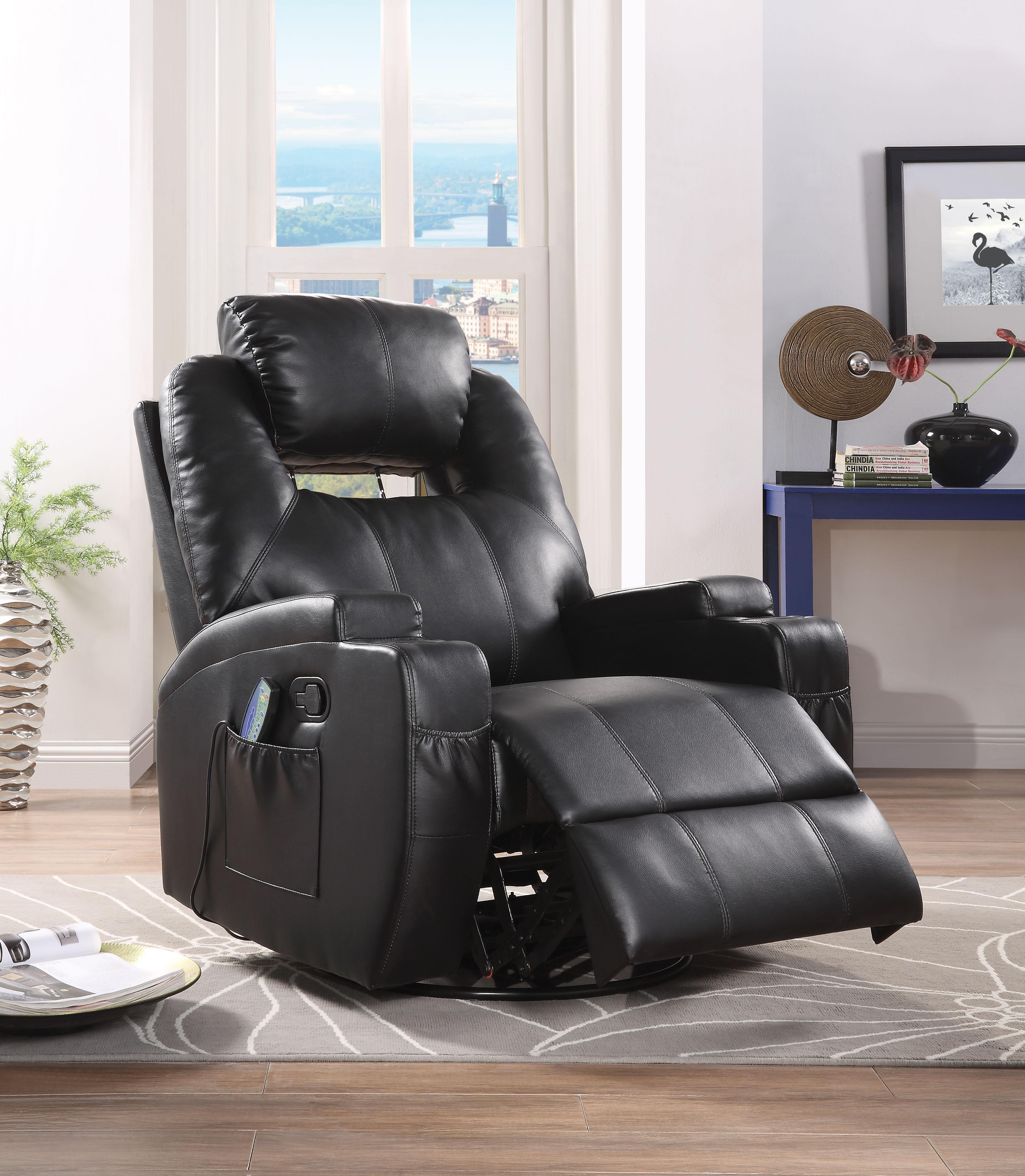 Waterlily Black PU Rocker Recliner (Motion) - Luxury Home Furniture (MI)