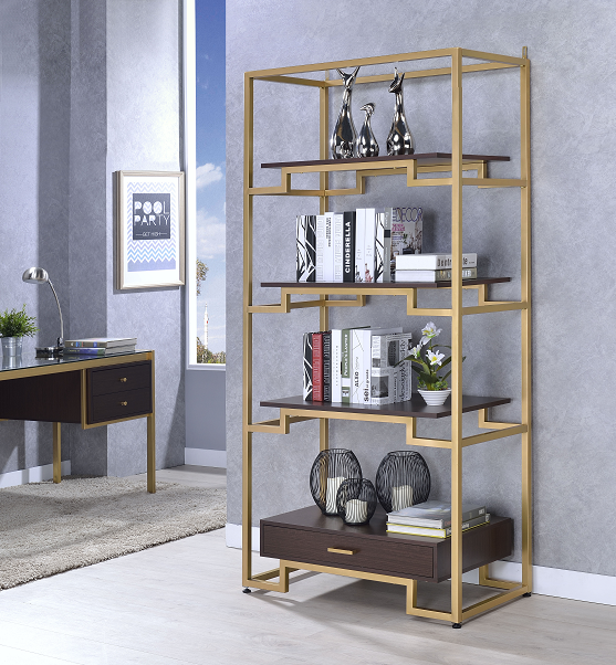 Yumia Gold & Clear Glass Bookshelf - Luxury Home Furniture (MI)