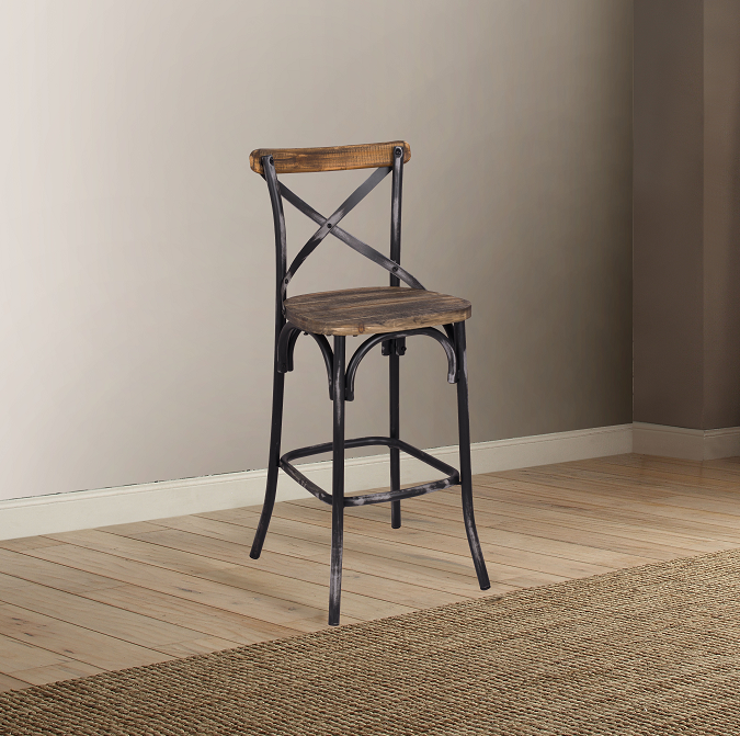 Zaire Antique Black & Antique Oak Bar Chair (1Pc) - Luxury Home Furniture (MI)