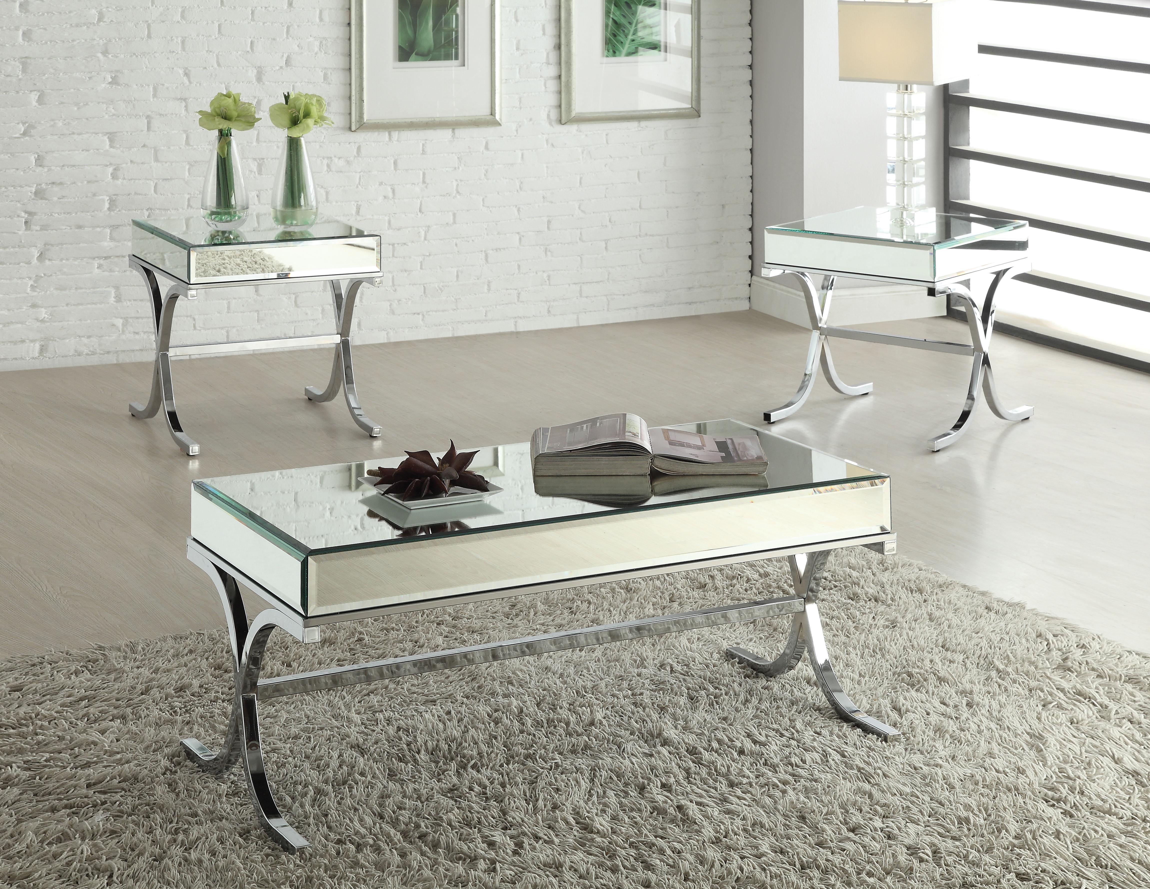 Yuri Mirrored Top & Chrome Coffee Table - Luxury Home Furniture (MI)