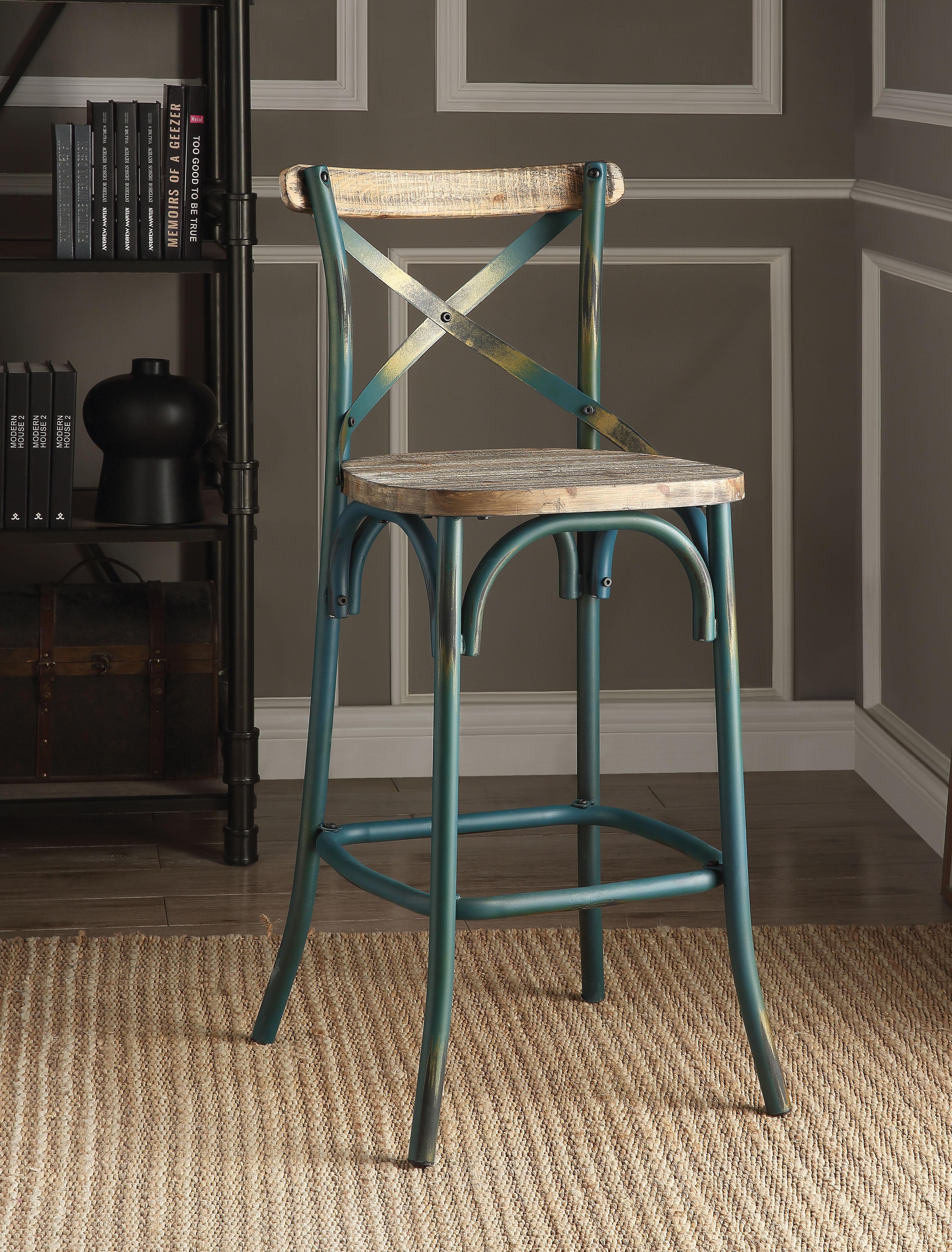 Zaire Antique Turquoise & Antique Oak Bar Chair (1Pc) - Luxury Home Furniture (MI)