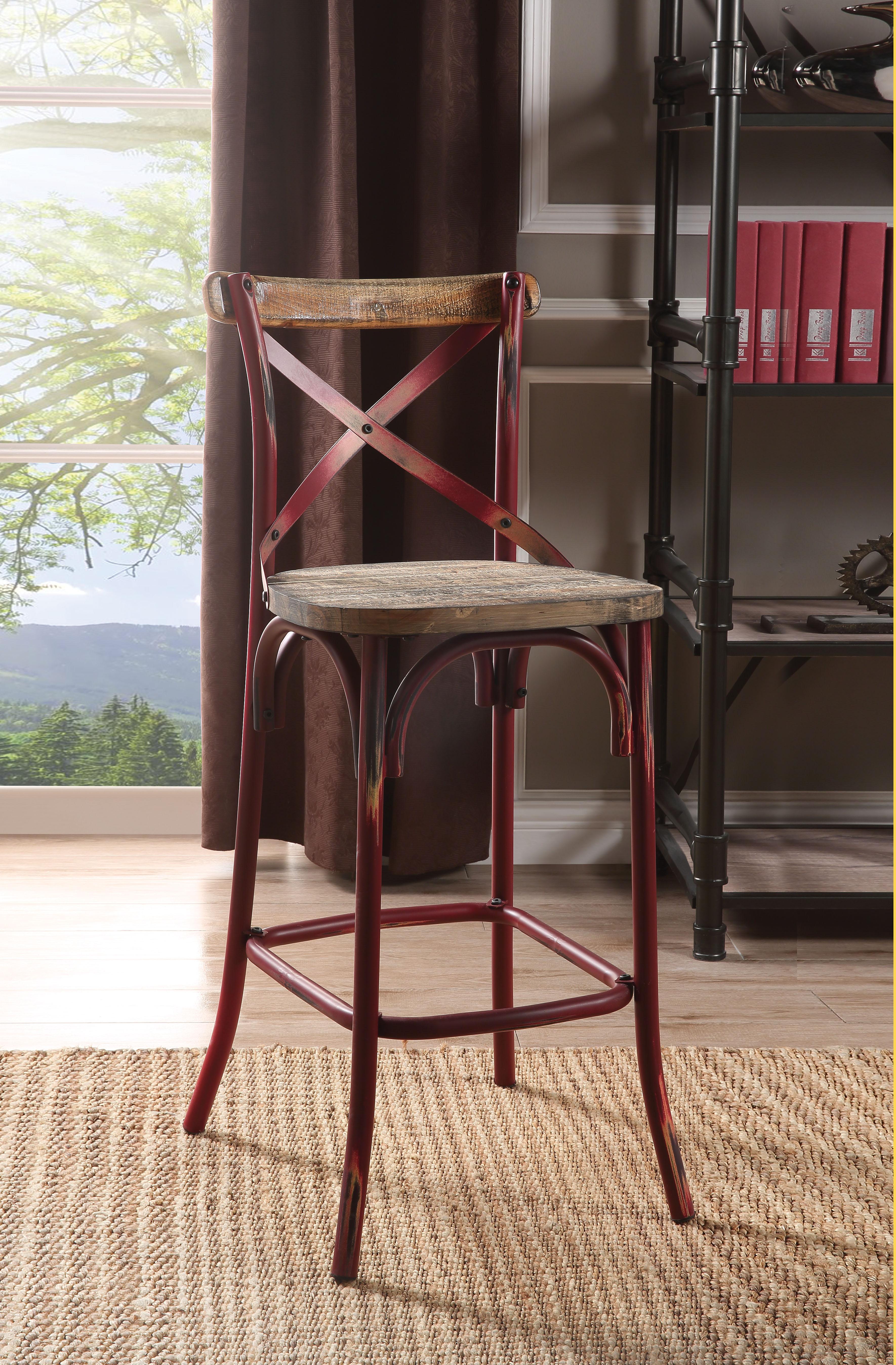 Zaire Antique Red & Antique Oak Bar Chair (1Pc) - Luxury Home Furniture (MI)