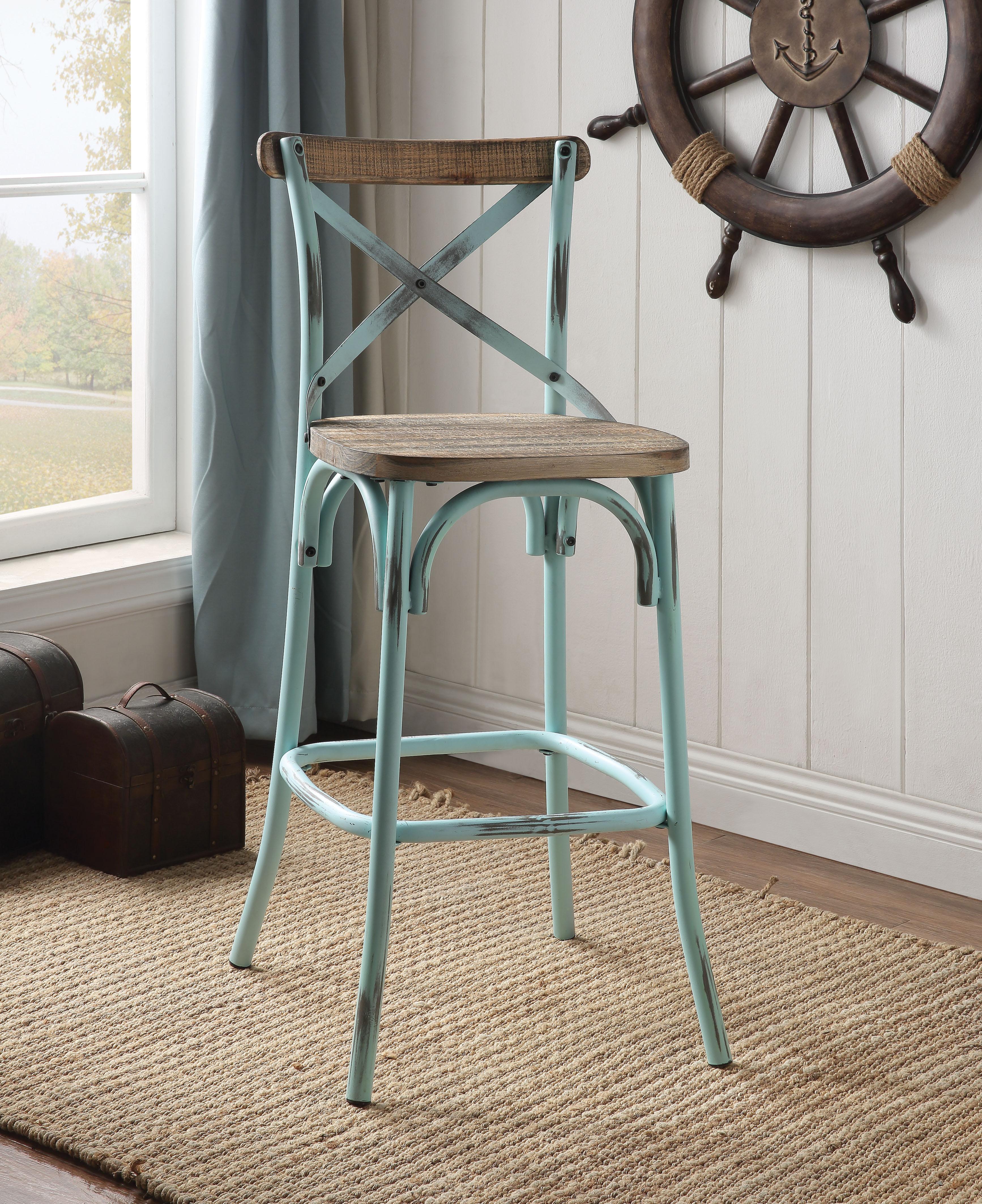 Zaire Antique Sky & Antique Oak Bar Chair (1Pc) - Luxury Home Furniture (MI)