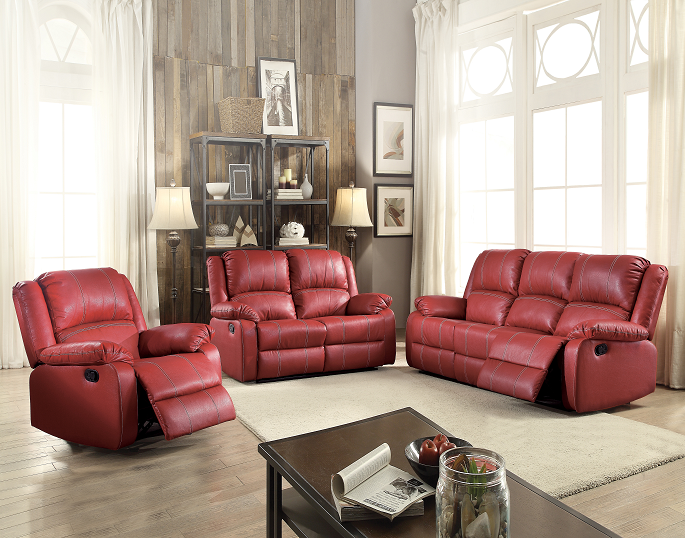 Zuriel Red PU Sofa (Motion) - Luxury Home Furniture (MI)
