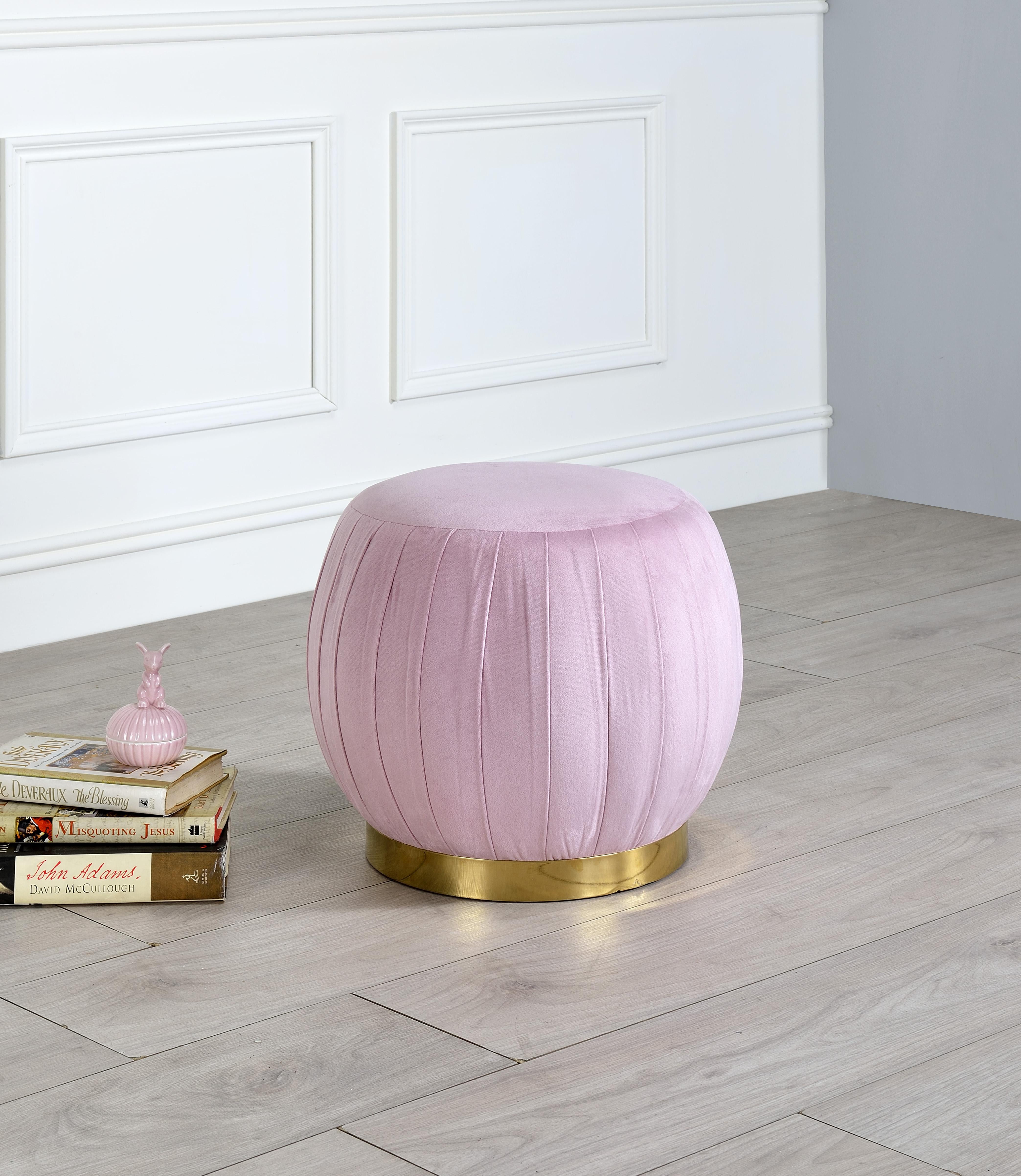 Zinnia Pink Carnation Velvet & Gold Ottoman - Luxury Home Furniture (MI)