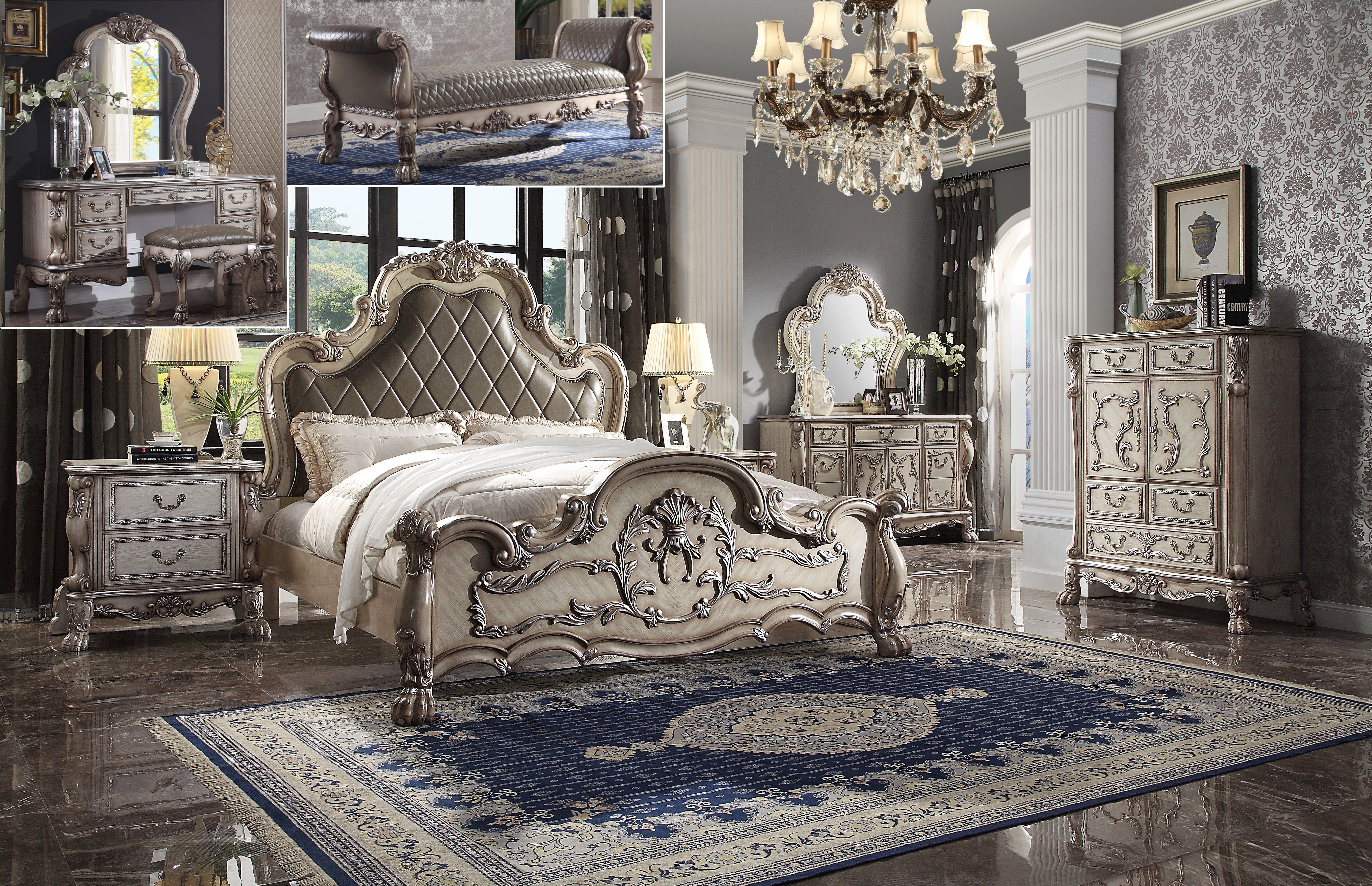 Dresden Vintage Bone White & PU Eastern King Bed - Luxury Home Furniture (MI)