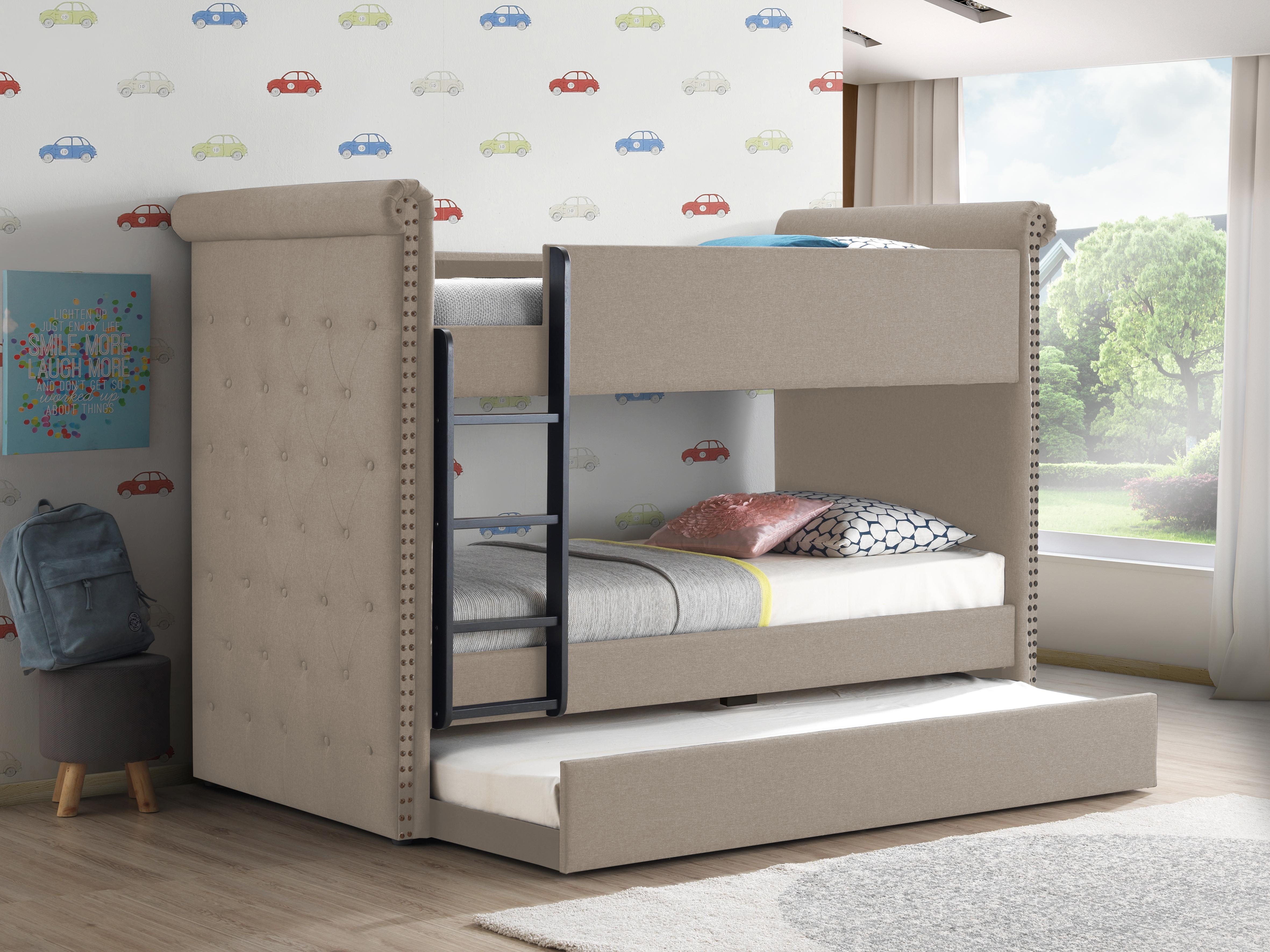 Romana II Beige Fabric Bunk Bed & Trundle (Twin/Twin) - Luxury Home Furniture (MI)