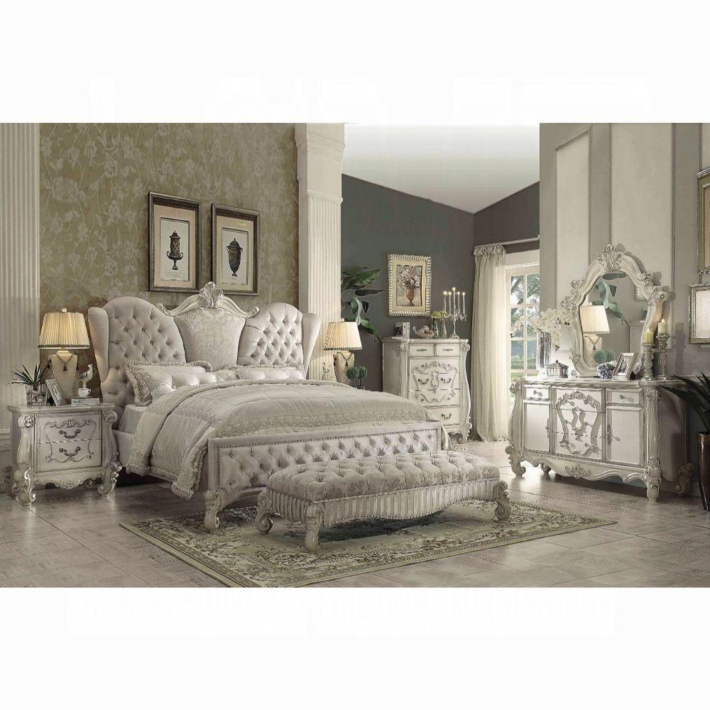 Versailles Ivory Velvet & Bone White Queen Bed - Luxury Home Furniture (MI)