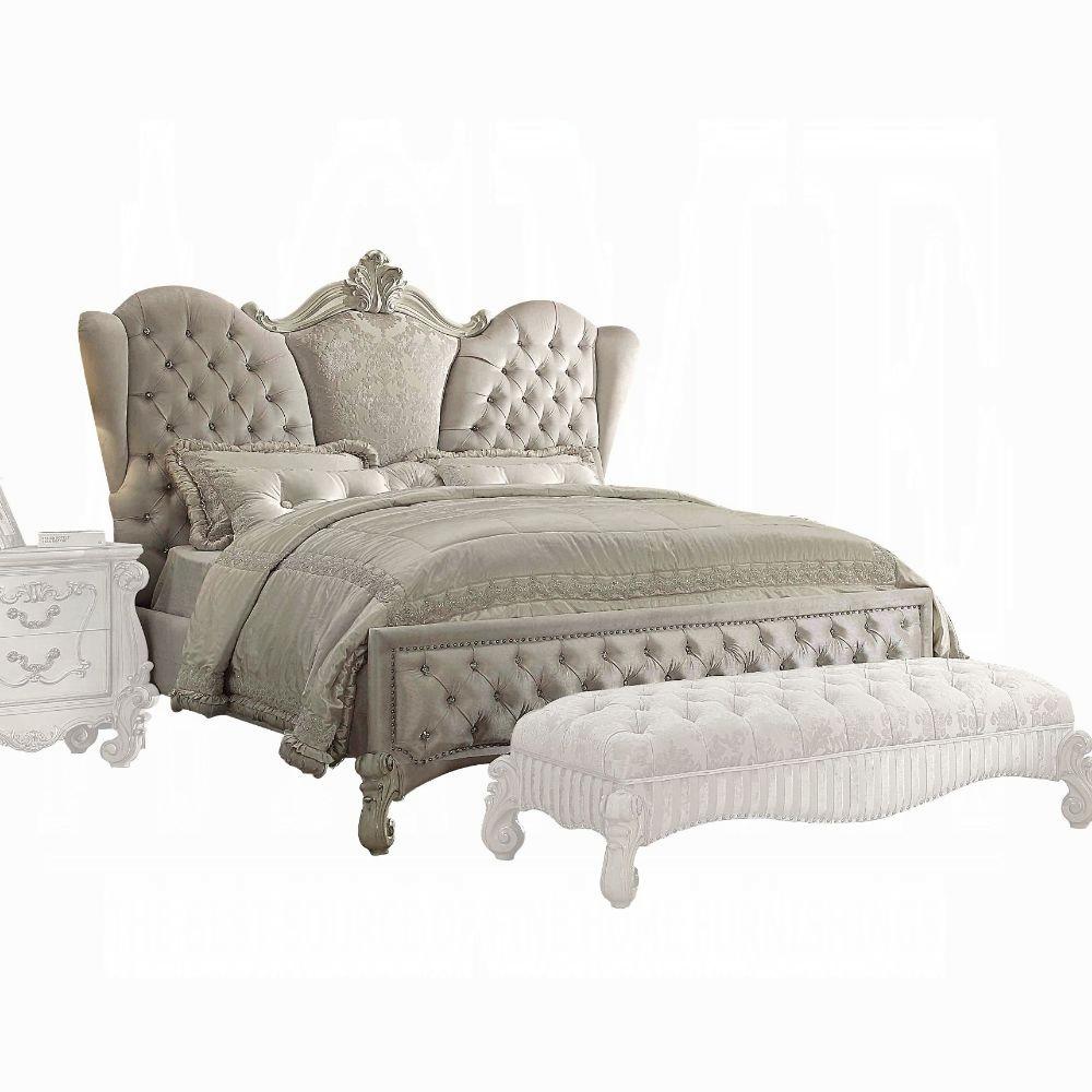 Versailles Ivory Velvet & Bone White California King Bed - Luxury Home Furniture (MI)