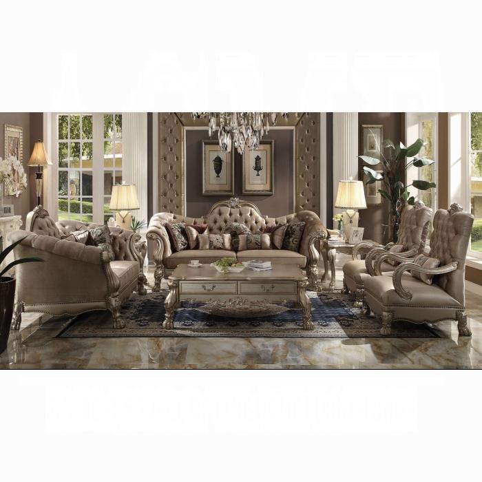 Dresden Bone Velvet & Gold Patina Sofa w/7 Pillows - Luxury Home Furniture (MI)