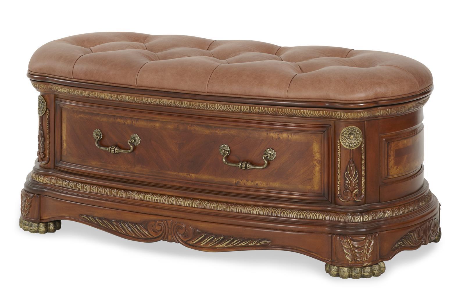 Cortina Leather Bedside Bench in Honey Walnut - Luxury Home Furniture (MI)
