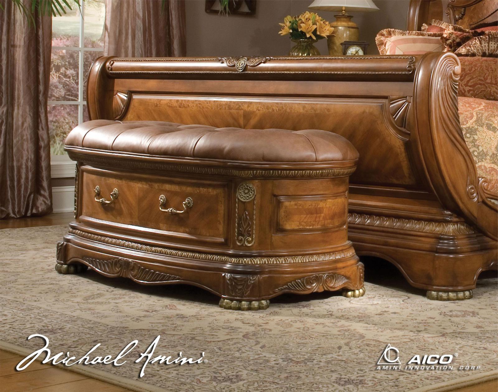 Cortina Leather Bedside Bench in Honey Walnut - Luxury Home Furniture (MI)