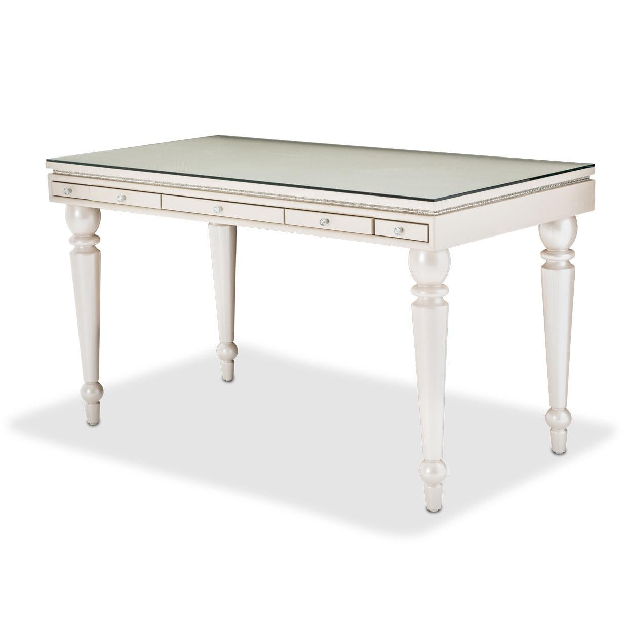 Glimmering Heights 2pc Writing Desk w/Glass Top in Ivory