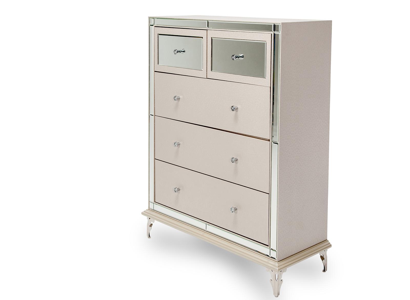 Hollywood Loft Upholstered 5 Drawer Chest in Frost - Luxury Home Furniture (MI)