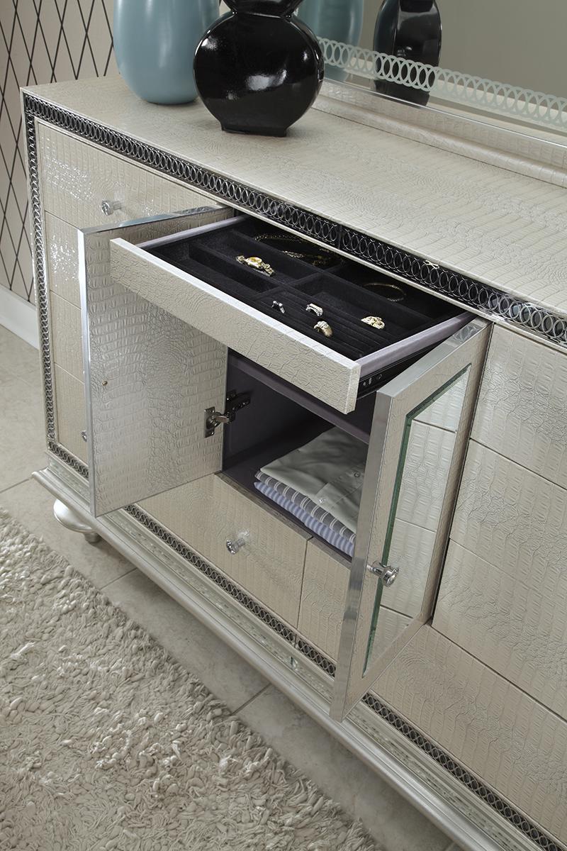 Hollywood Swank Upholstered Dresser in Crystal Croc - Luxury Home Furniture (MI)