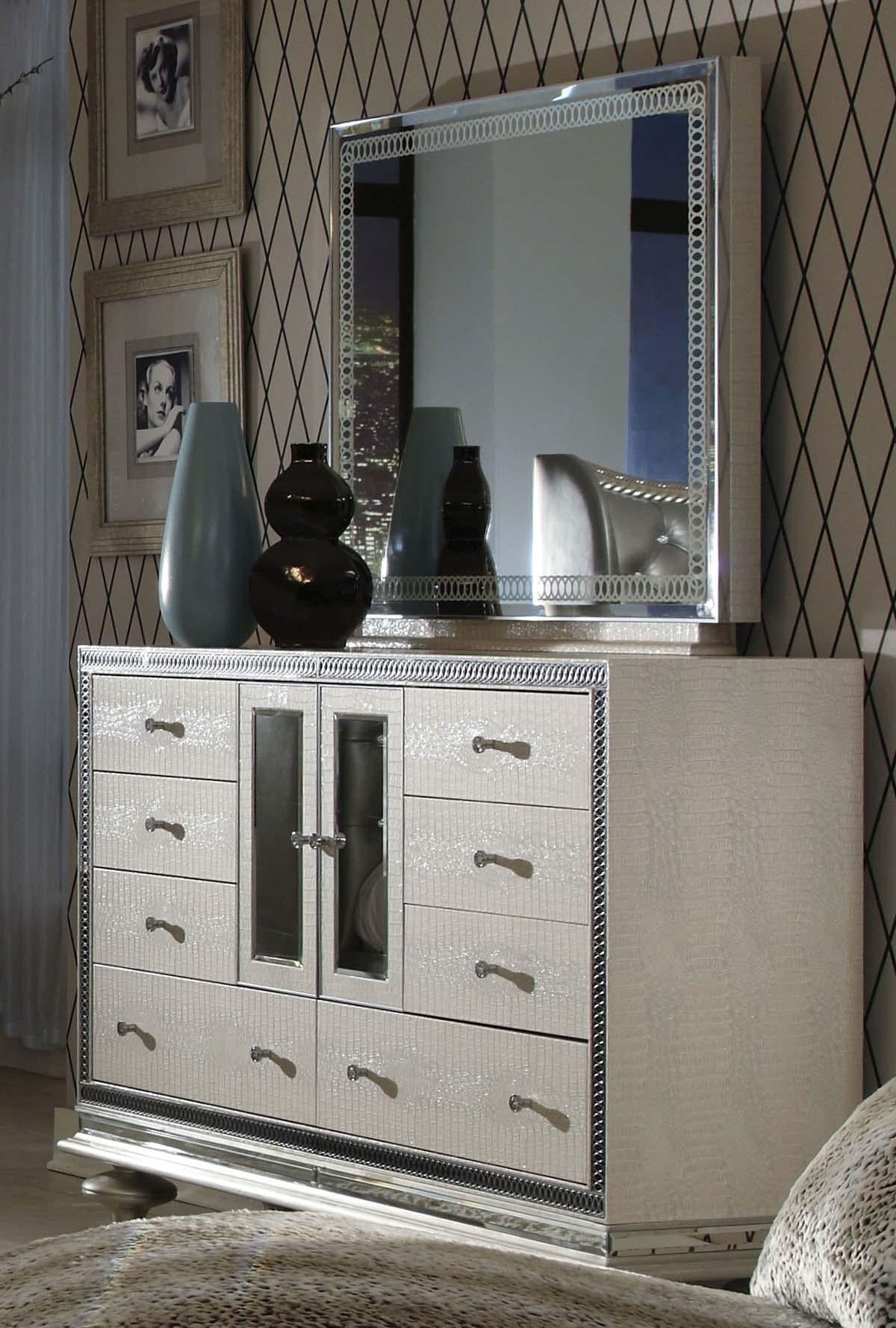 Hollywood Swank Upholstered Dresser in Crystal Croc - Luxury Home Furniture (MI)