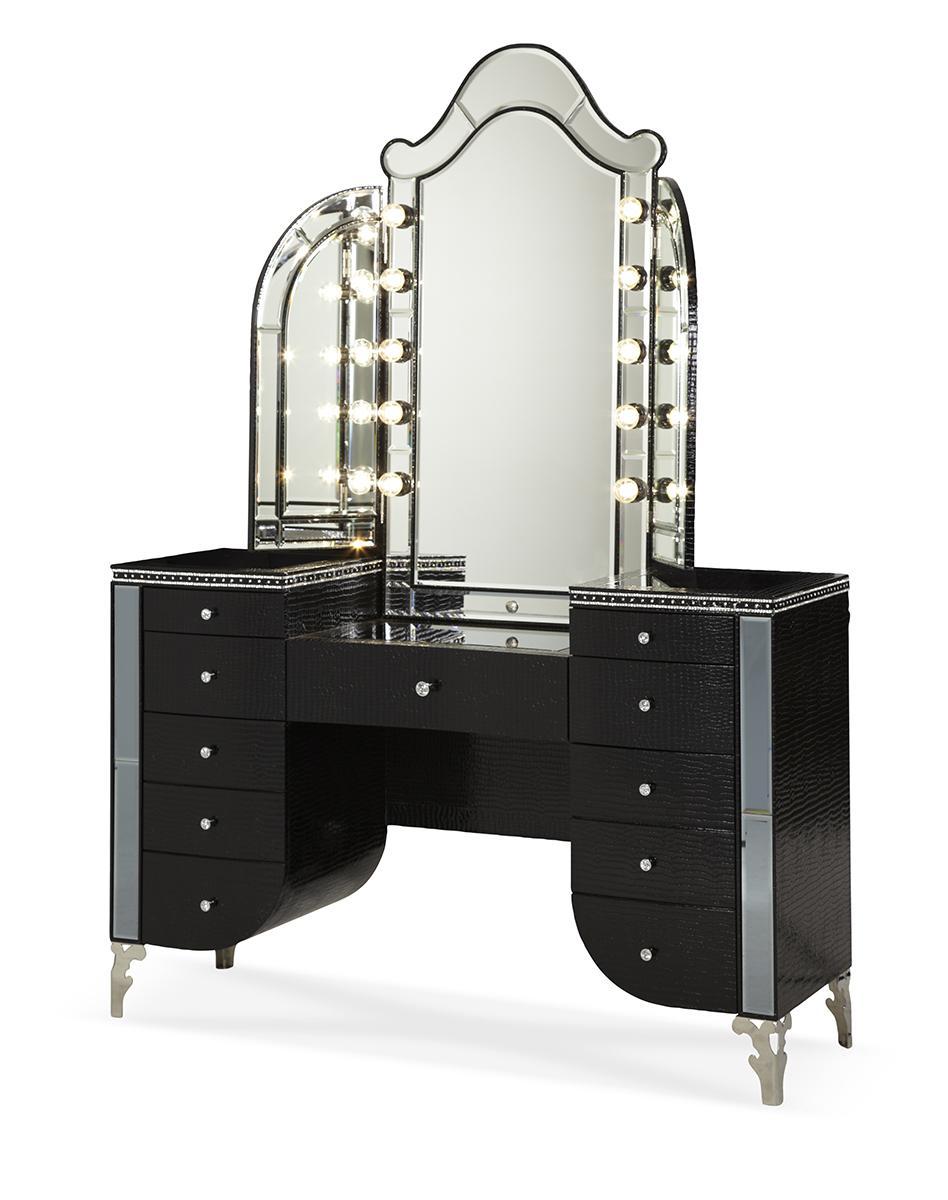 Hollywood Swank Vanity Mirror in Black Iguana - Luxury Home Furniture (MI)