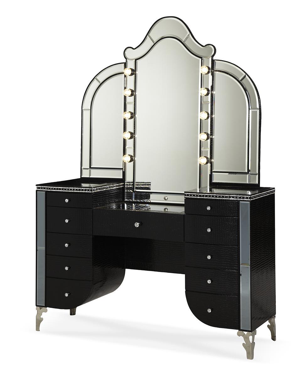 Hollywood Swank Vanity Mirror in Black Iguana - Luxury Home Furniture (MI)