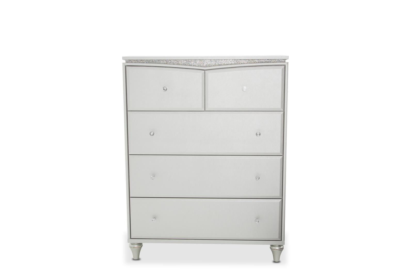 Melrose Plaza Upholstered Five Drawer Chest in Dove - Luxury Home Furniture (MI)