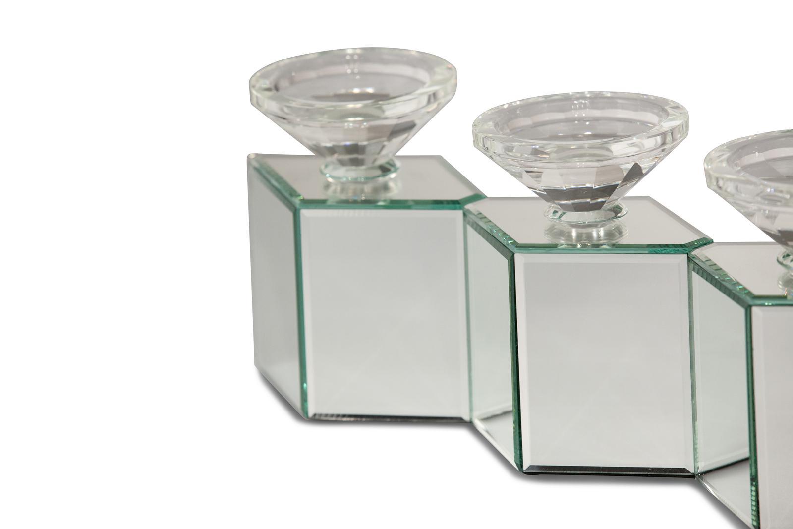 Montreal Mirorred Cube Linear Candle Holder - Luxury Home Furniture (MI)
