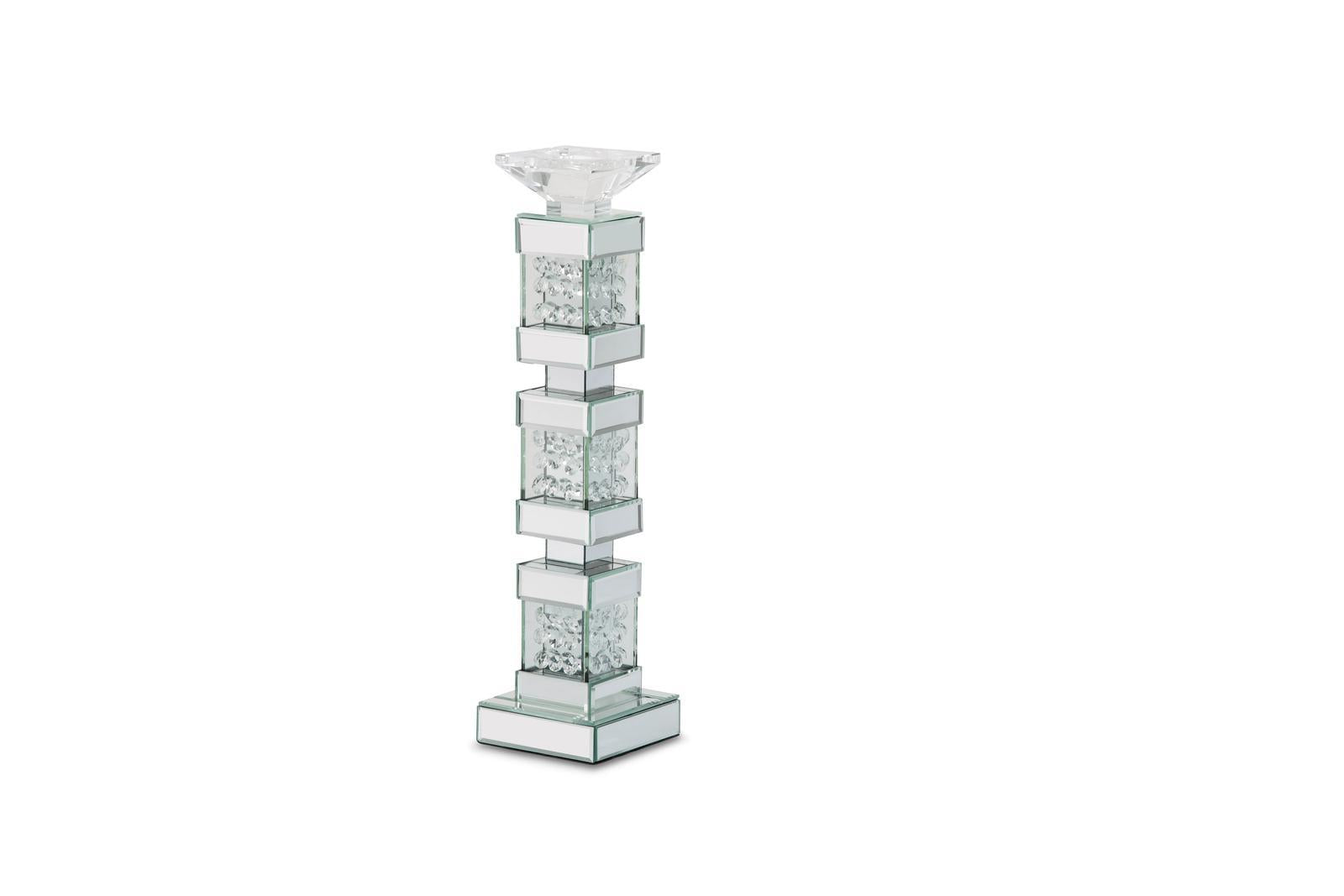 Montreal Mirrored/Crystal Candle Holders, Tall (2/pack) - Luxury Home Furniture (MI)