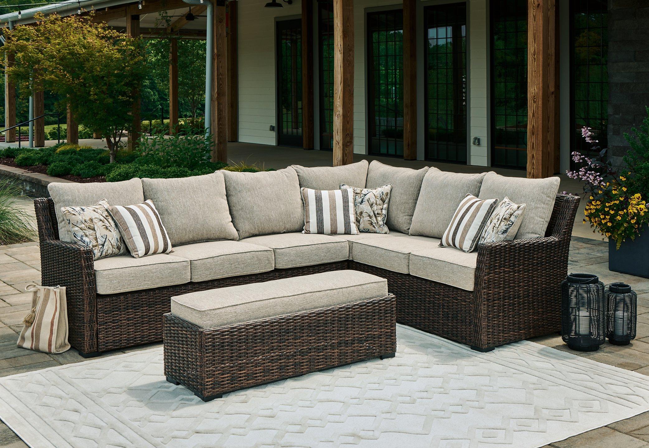 Brook Ranch Outdoor Sofa Sectional/Bench with Cushion (Set of 3) - Luxury Home Furniture (MI)