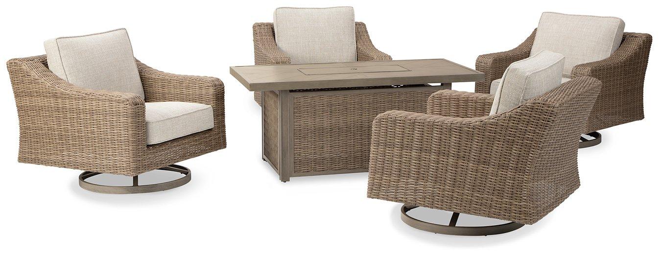 Beachcroft Beachcroft Fire Pit Table with Four Nuvella Swivel Lounge Chairs - Luxury Home Furniture (MI)