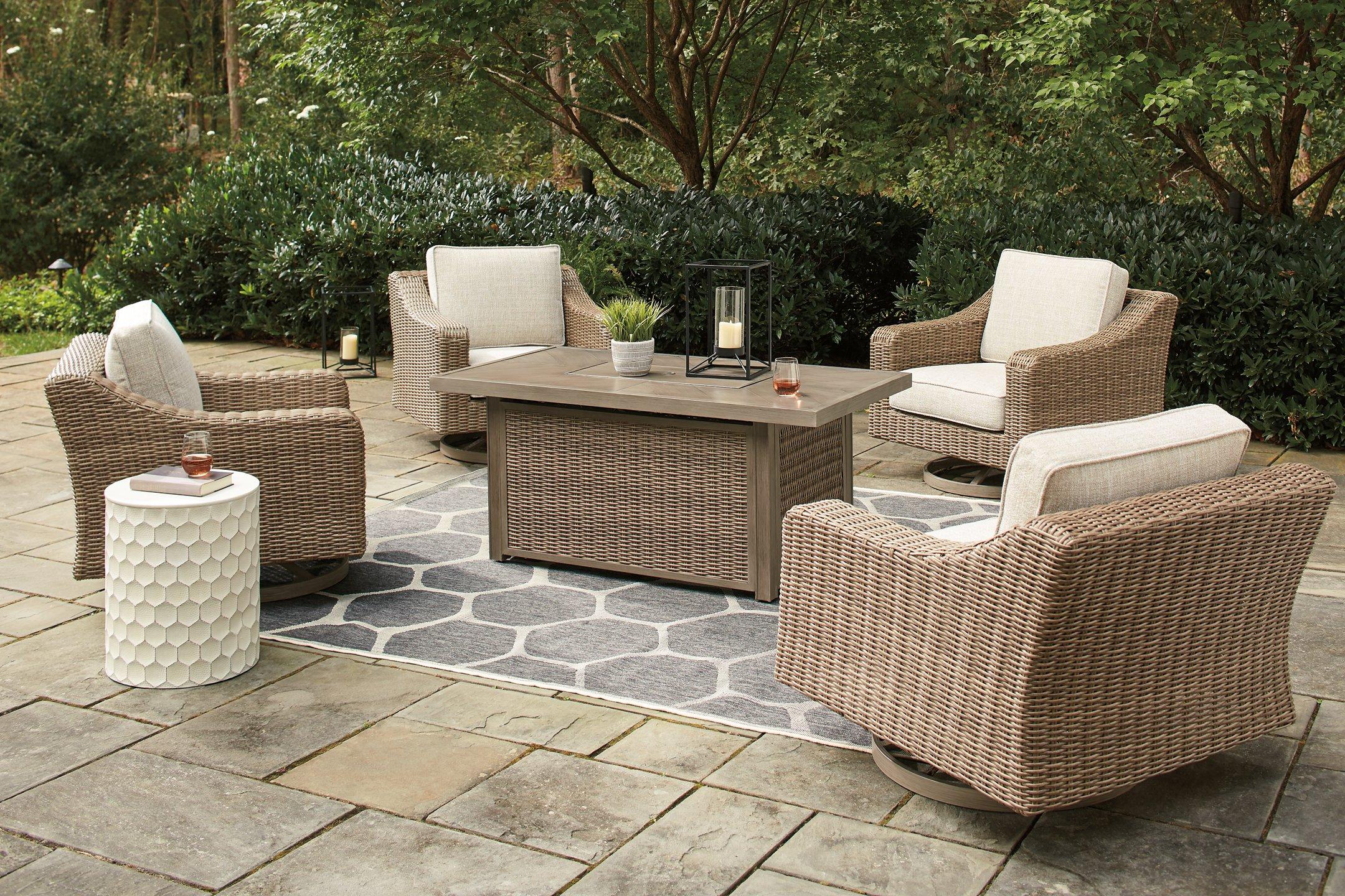 Beachcroft Beachcroft Fire Pit Table with Four Nuvella Swivel Lounge Chairs - Luxury Home Furniture (MI)