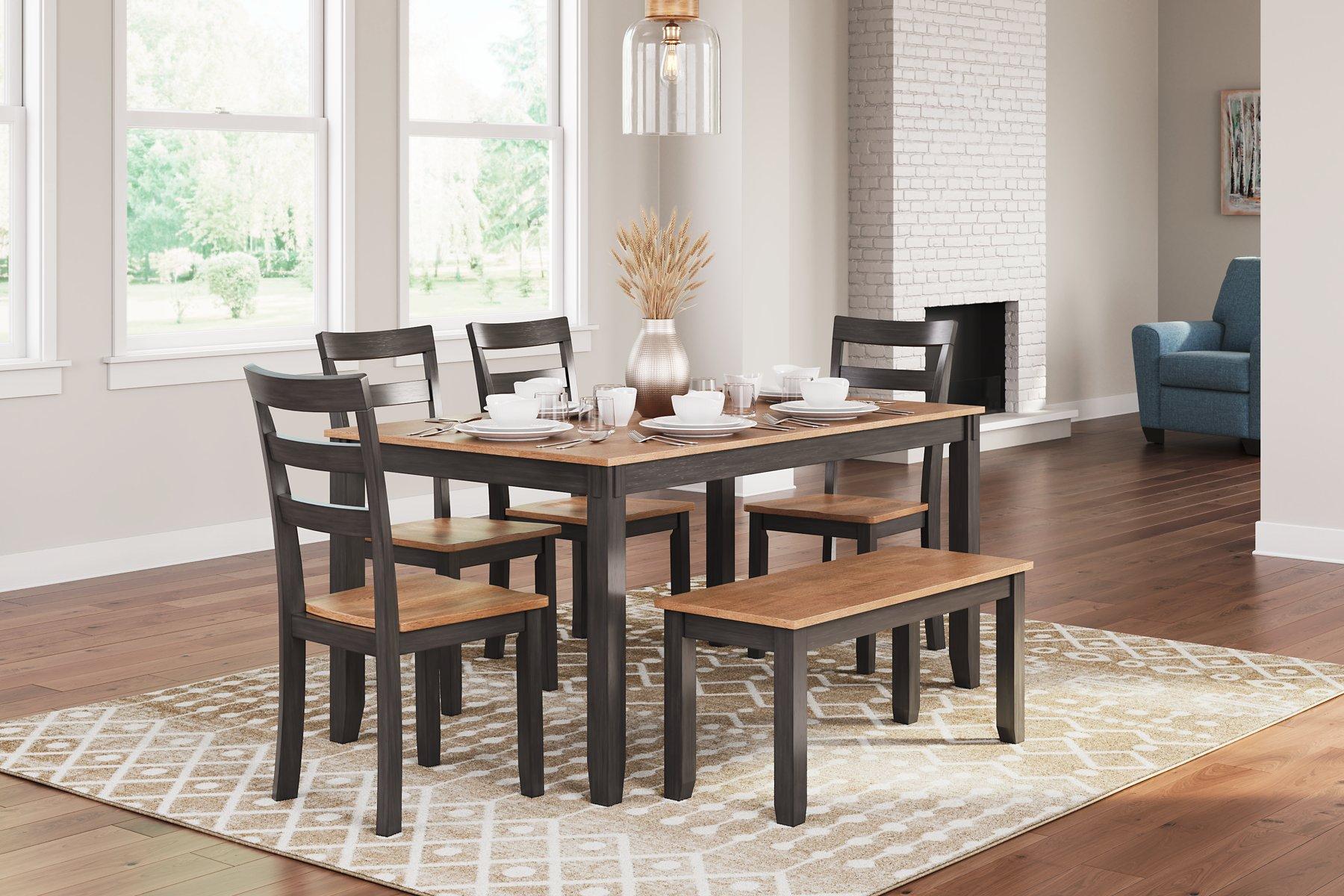 Gesthaven Dining Table with 4 Chairs and Bench (Set of 6) - Luxury Home Furniture (MI)