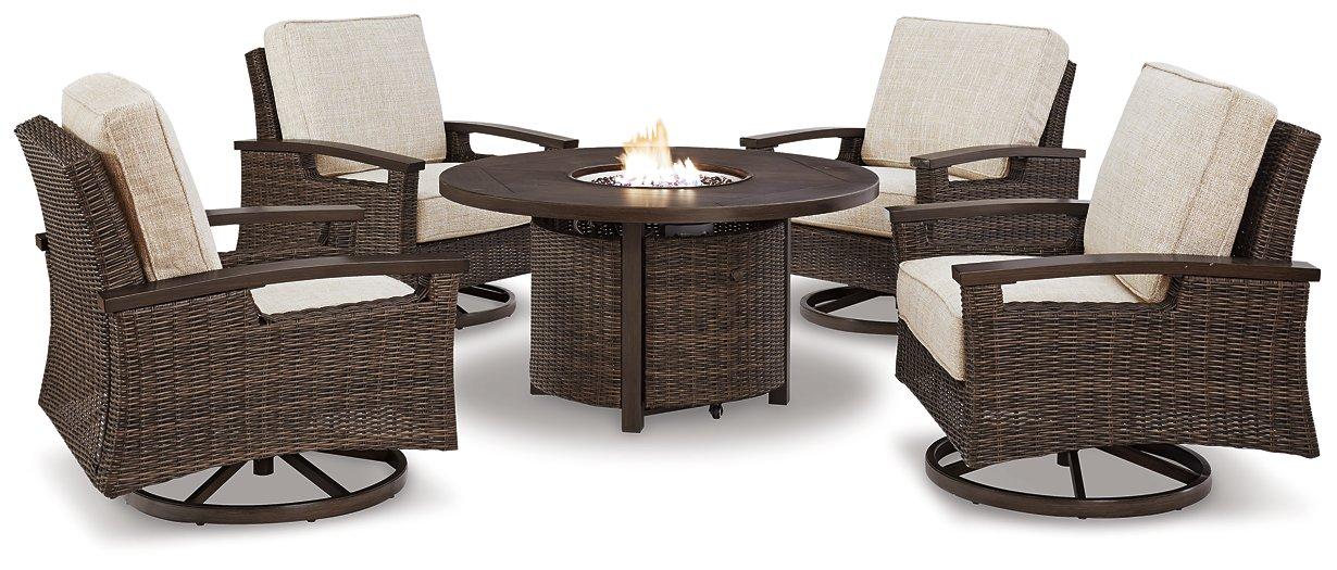 Paradise Trail Paradise Trail Fire Pit Table with 4 Nuvella Swivel Lounge Chairs - Luxury Home Furniture (MI)