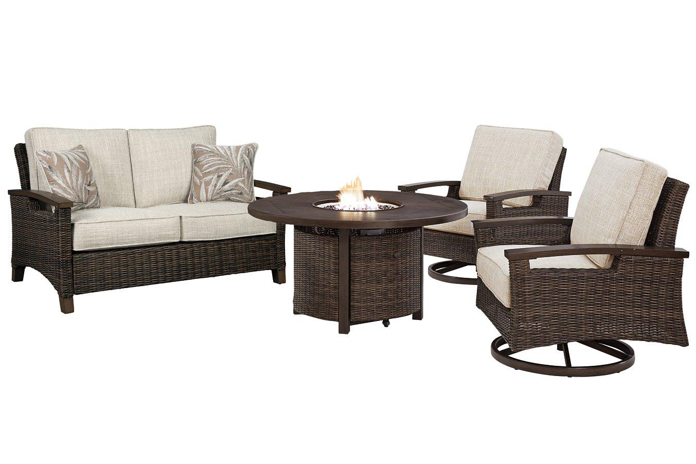 Paradise Trail Outdoor Loveseat, Lounge Chairs and Fire Pit Table - Luxury Home Furniture (MI)